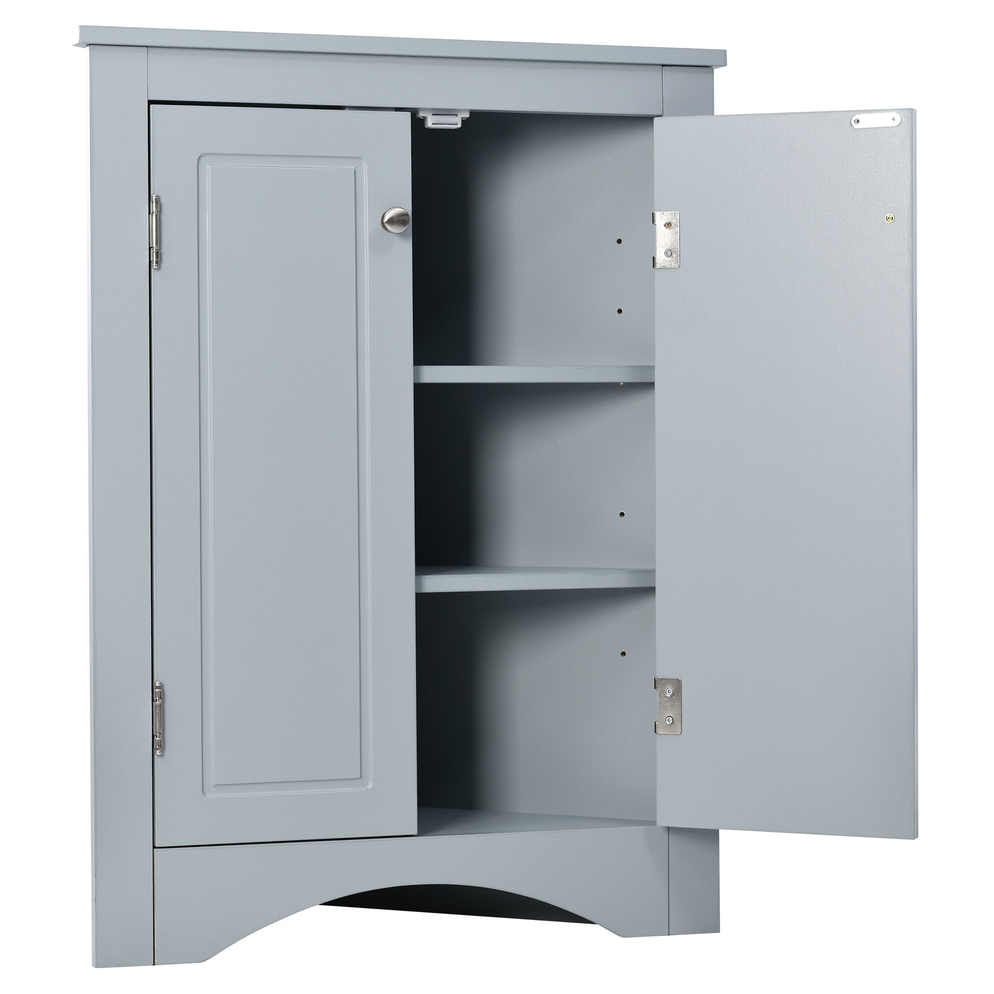 32" Wood 2-door Bathroom Corner Cabinet with Adjustable Shelves