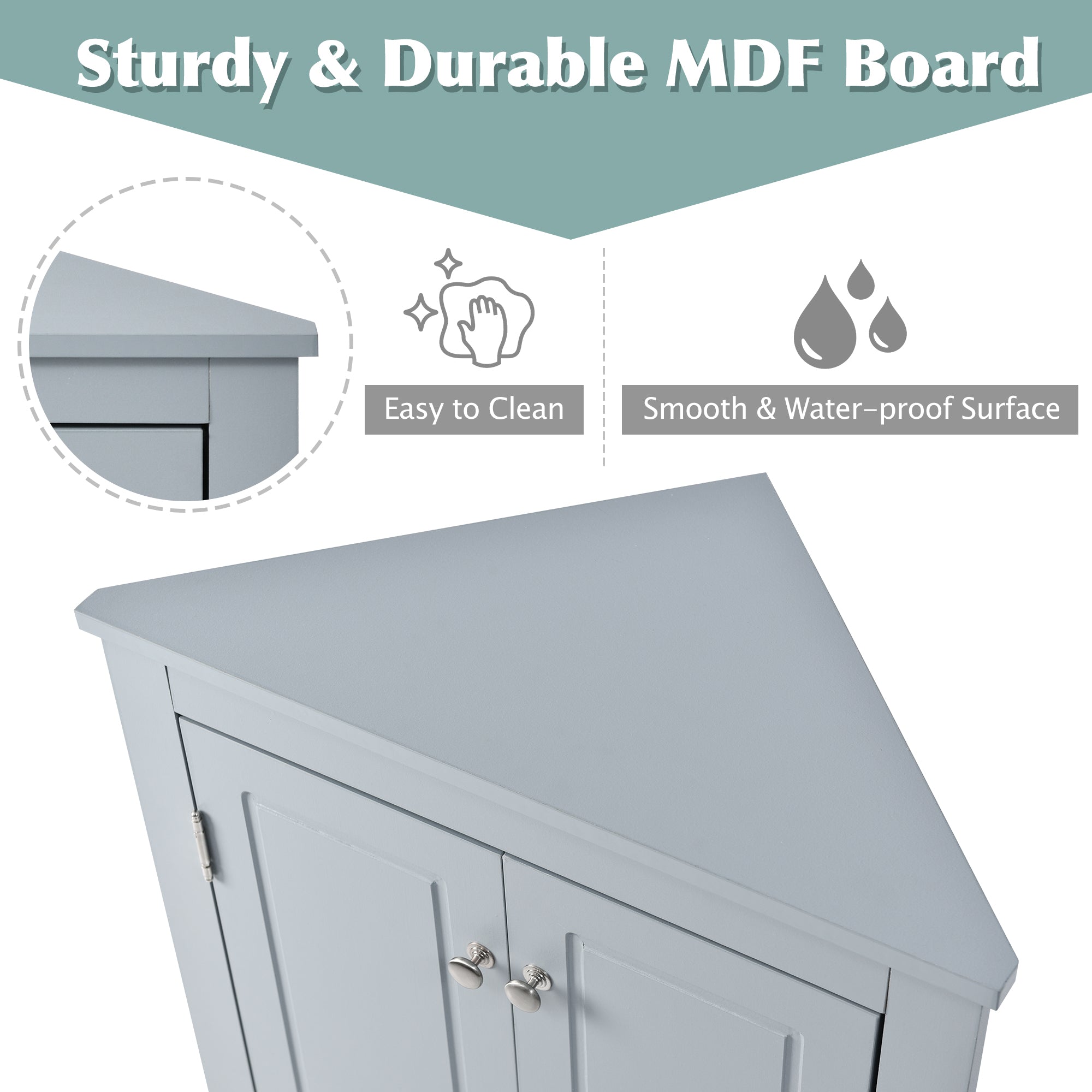 32" Wood 2-door Bathroom Corner Cabinet with Adjustable Shelves