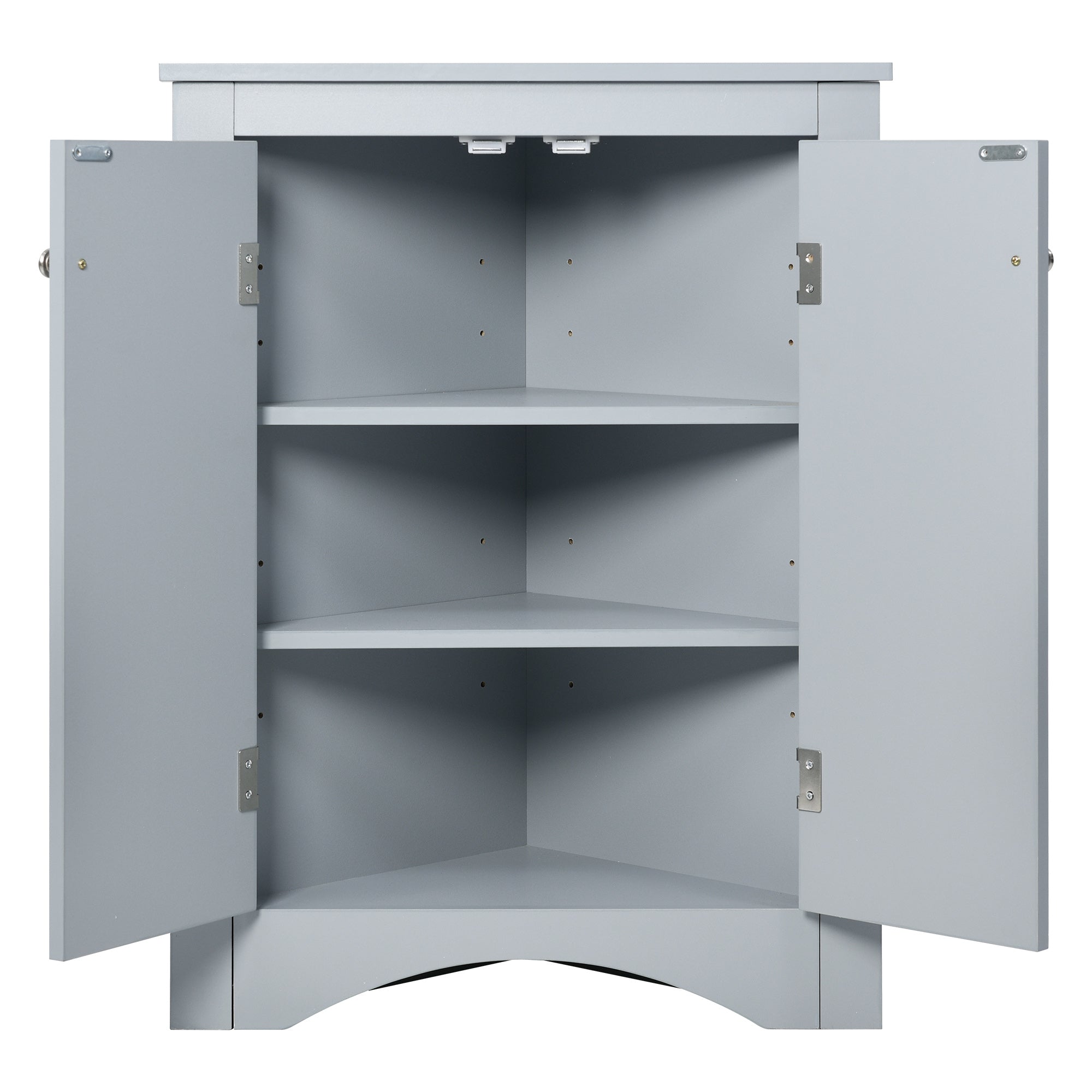 32" Wood 2-door Bathroom Corner Cabinet with Adjustable Shelves
