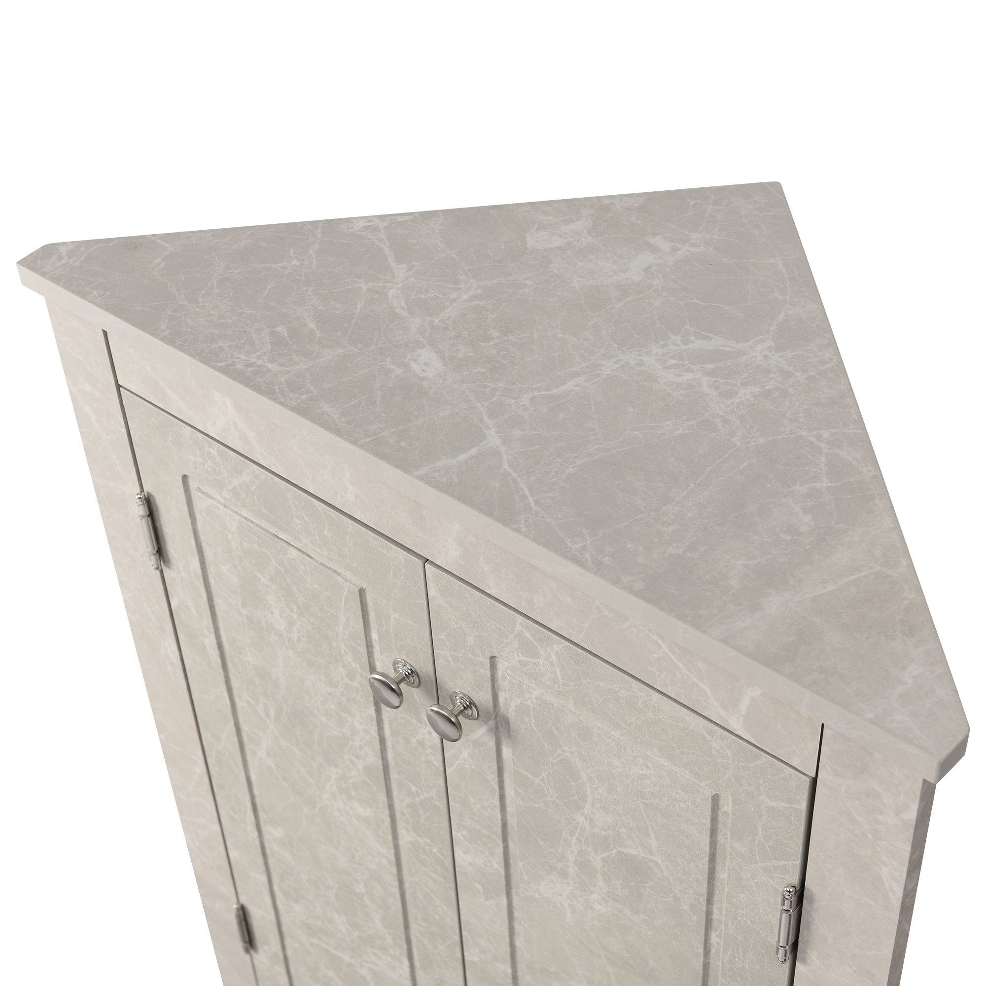32" Wood 2-door Bathroom Corner Cabinet with Adjustable Shelves