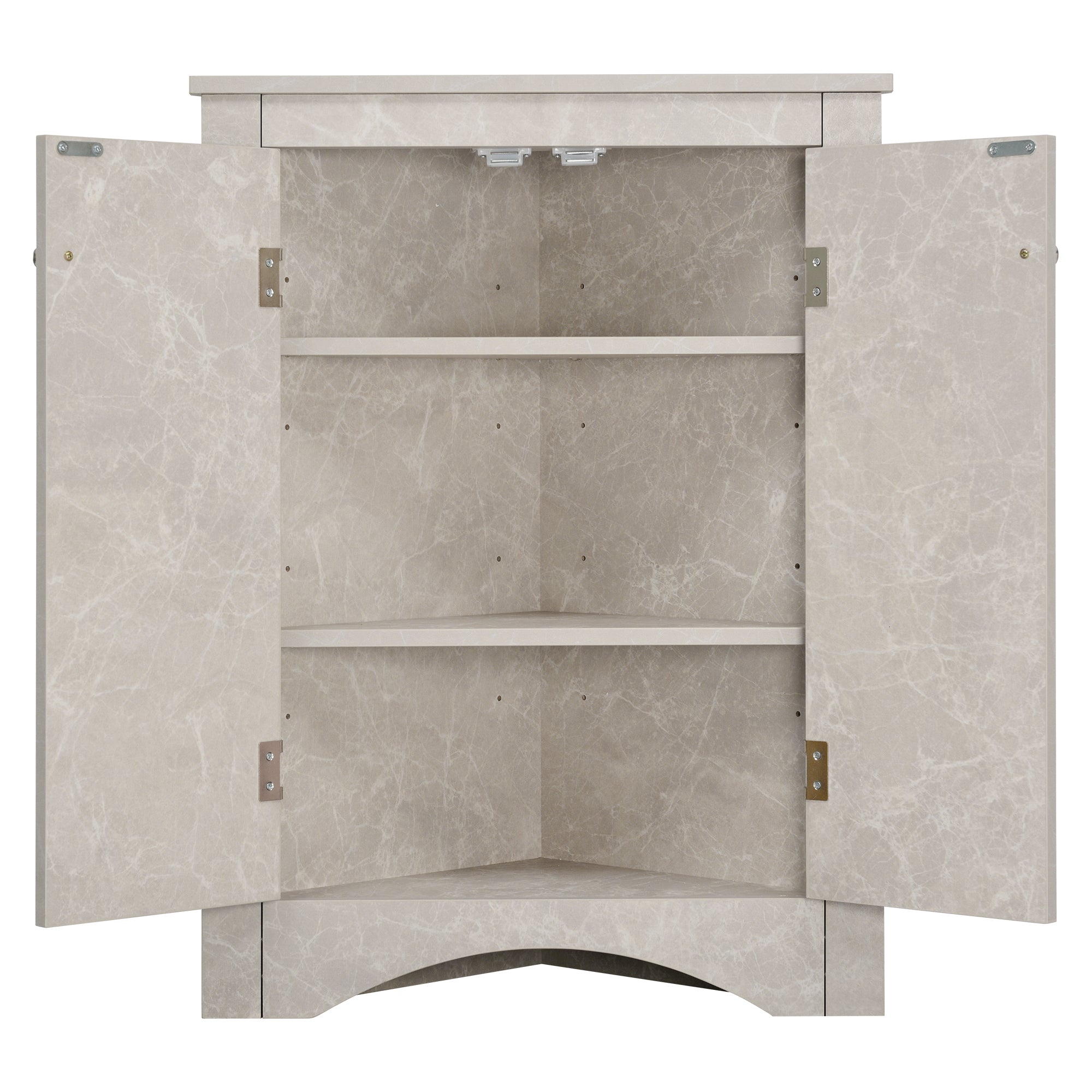 32" Wood 2-door Bathroom Corner Cabinet with Adjustable Shelves