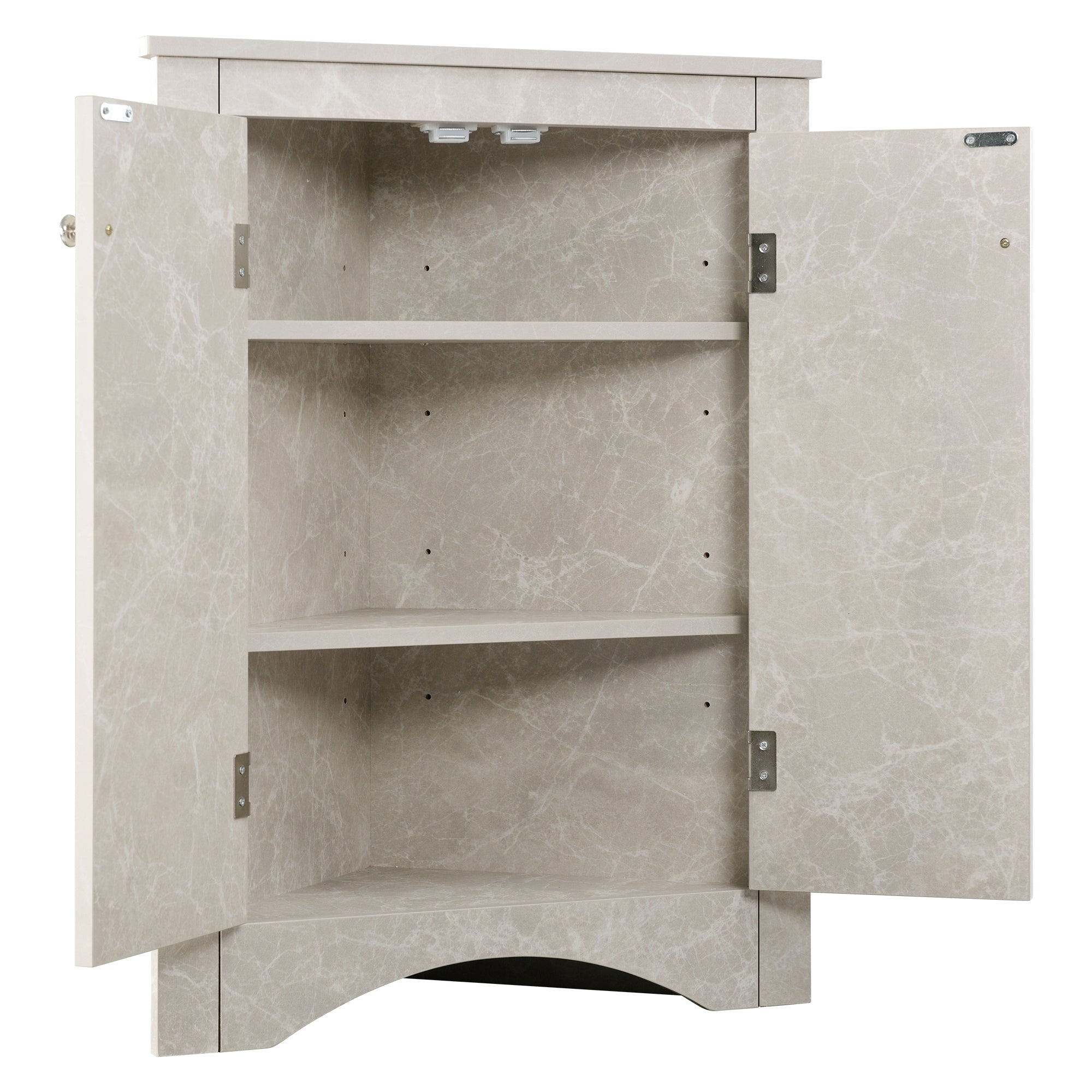 32" Wood 2-door Bathroom Corner Cabinet with Adjustable Shelves