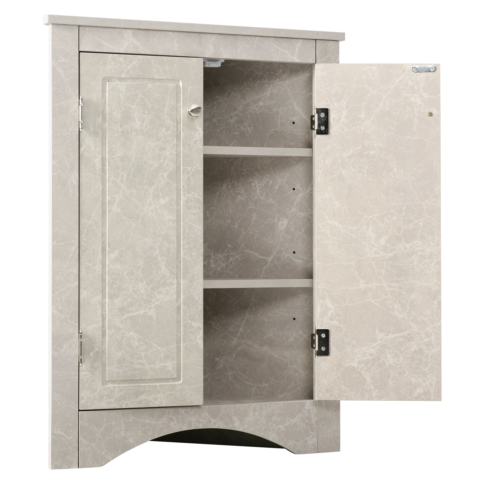 32" Wood 2-door Bathroom Corner Cabinet with Adjustable Shelves