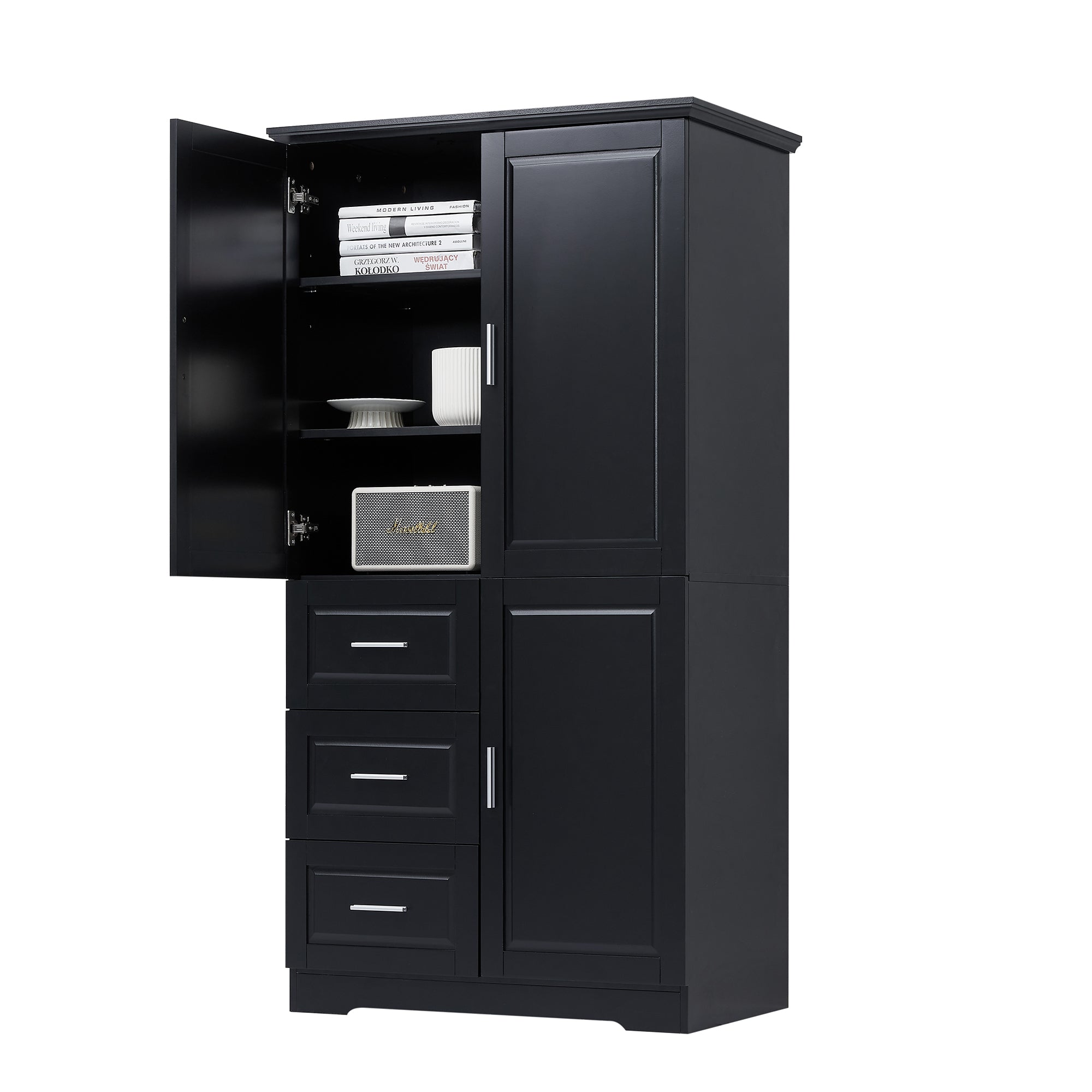 32 in. W x 72 in. H Storage Cabinet with Doors and Three Drawers