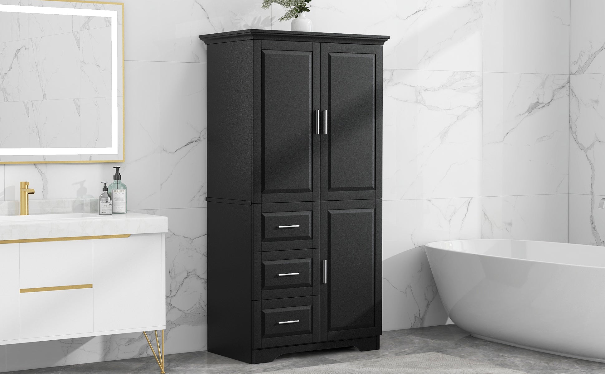 32 in. W x 72 in. H Storage Cabinet with Doors and Three Drawers
