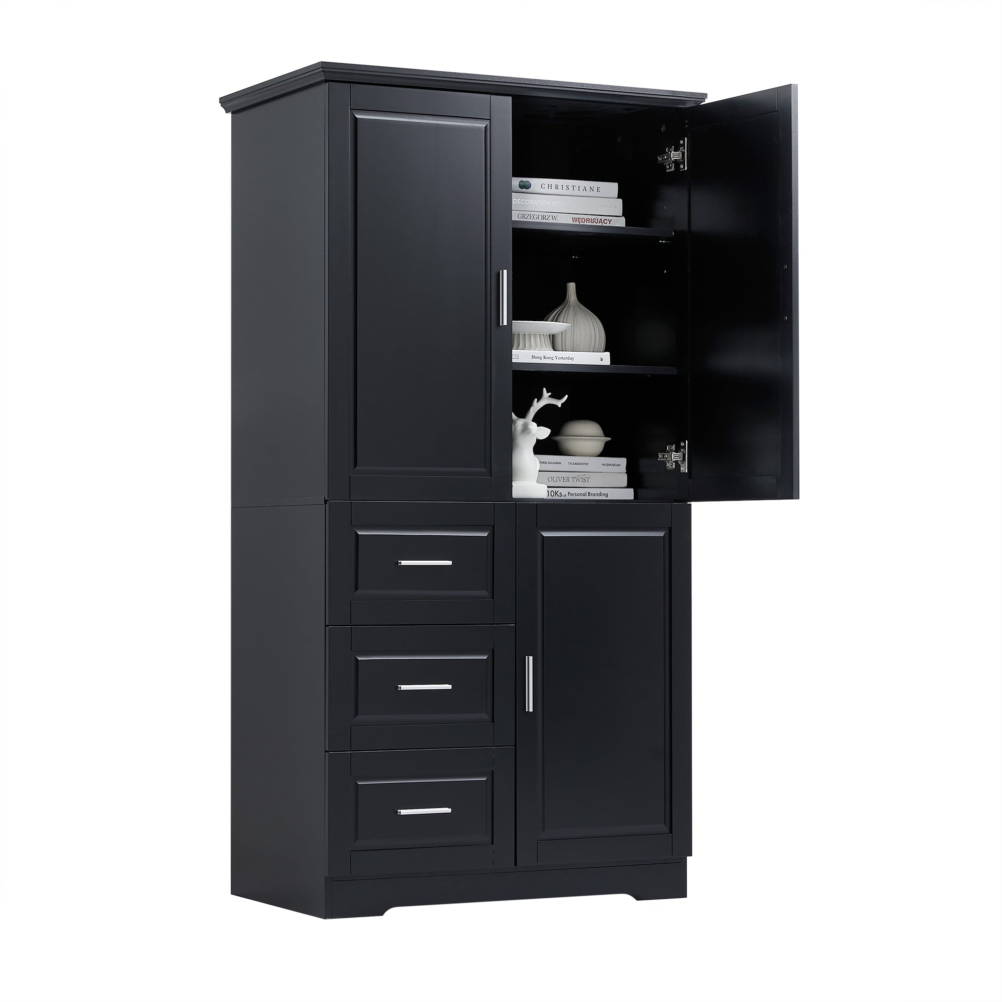 32 in. W x 72 in. H Storage Cabinet with Doors and Three Drawers