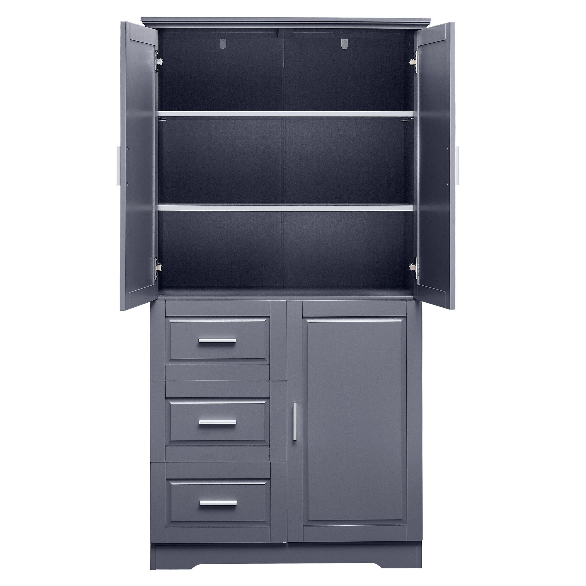 Tall and Wide Storage Cabinet with Doors for Bathroom/Office with Three Drawers