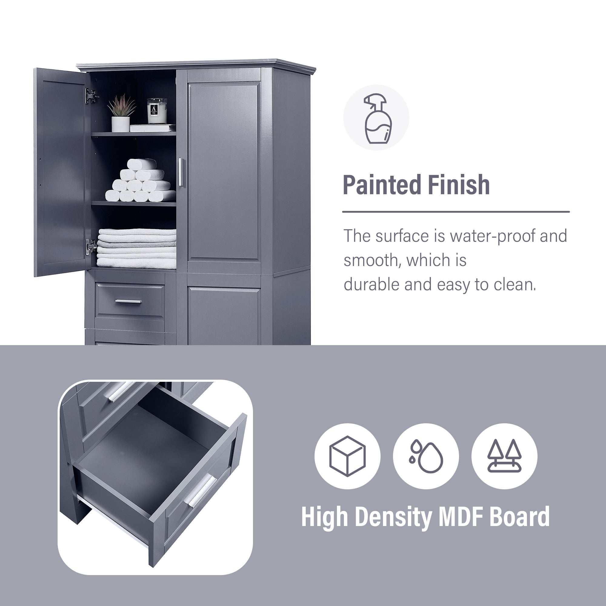 Tall and Wide Storage Cabinet with Doors for Bathroom/Office with Three Drawers