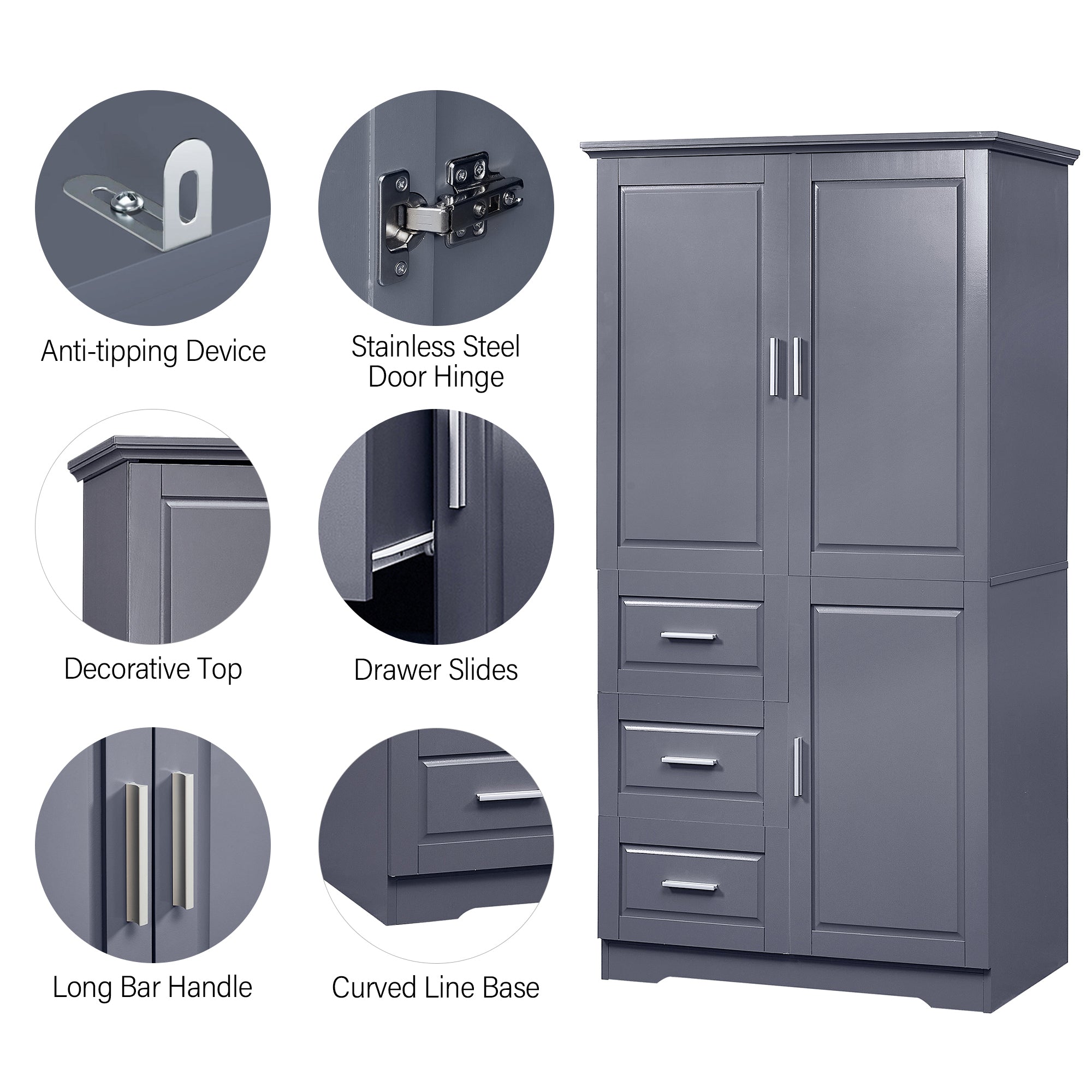 Tall and Wide Storage Cabinet with Doors for Bathroom/Office with Three Drawers