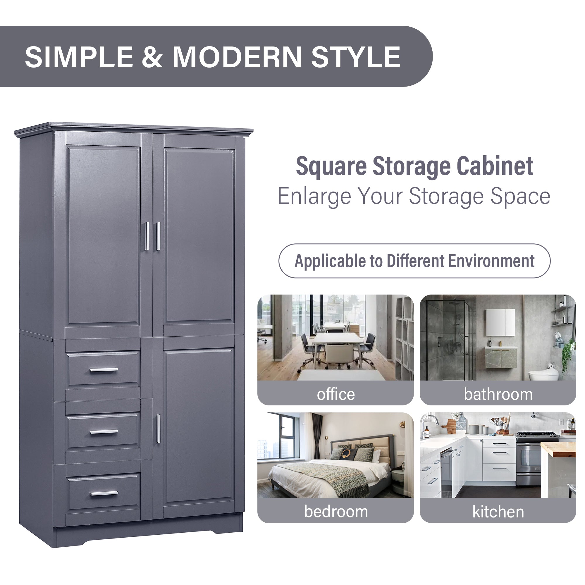 Tall and Wide Storage Cabinet with Doors for Bathroom/Office with Three Drawers