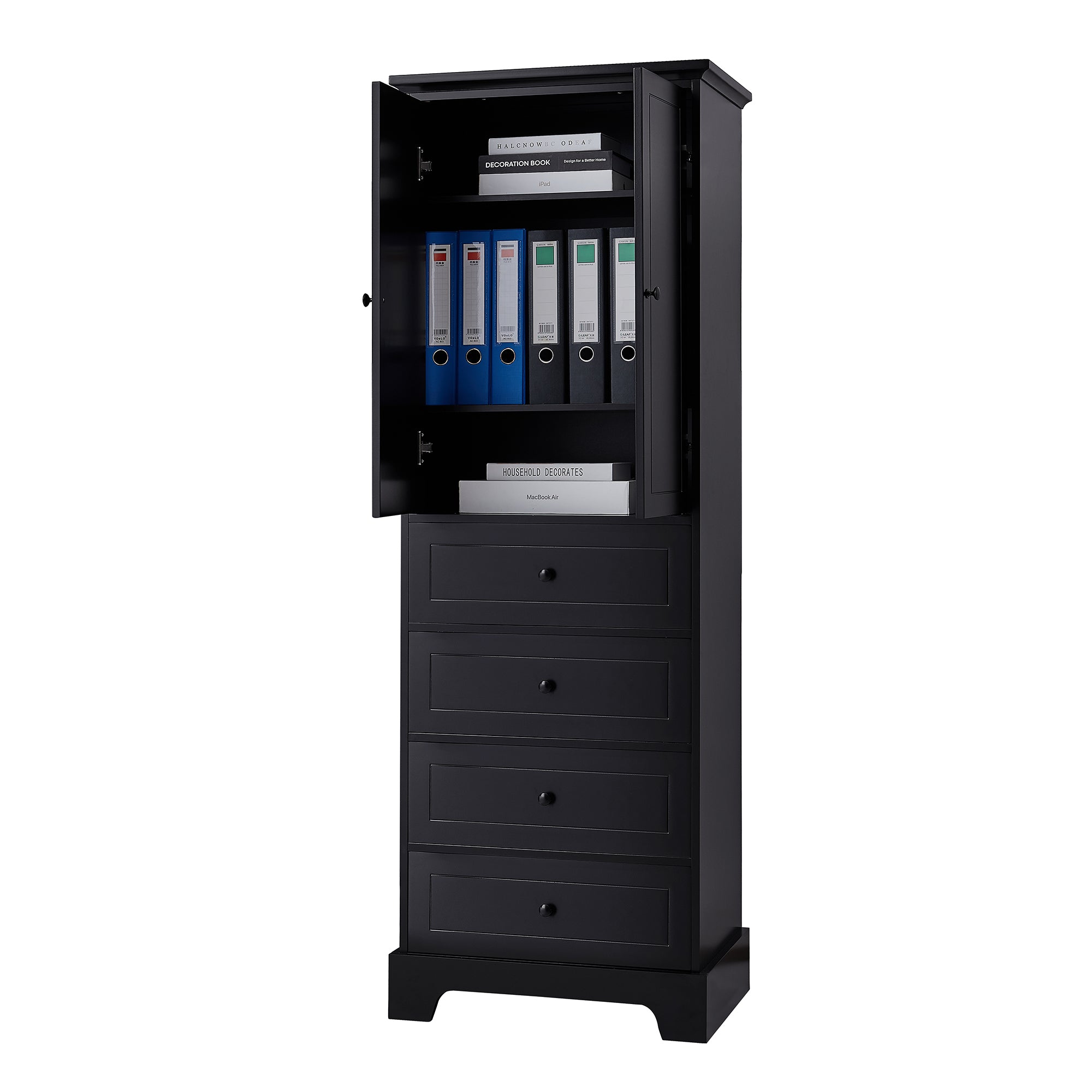 24 in. W x 68 in. H MDF Bathroom Storage Cabinet with Two Doors and Four Drawers