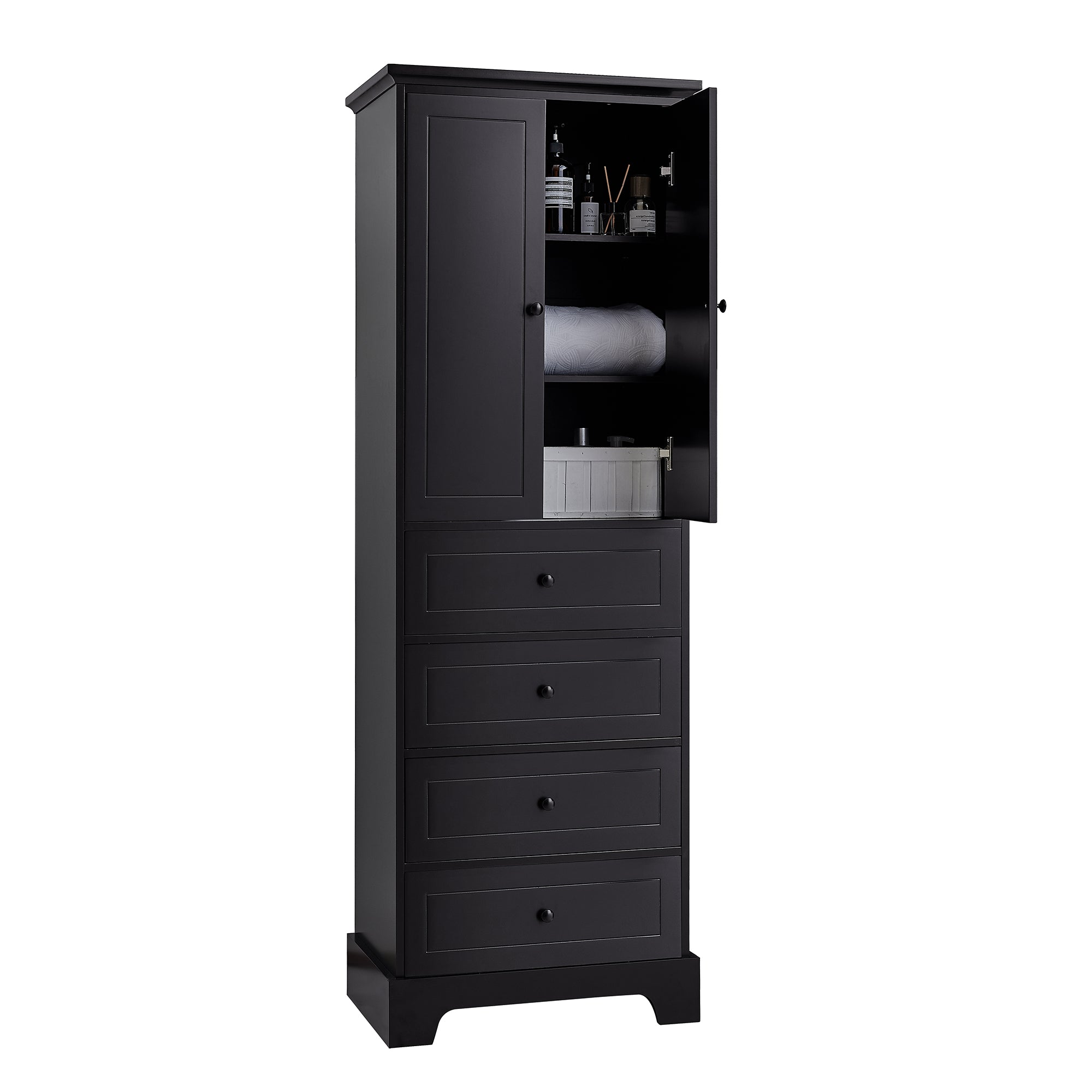 24 in. W x 68 in. H MDF Bathroom Storage Cabinet with Two Doors and Four Drawers