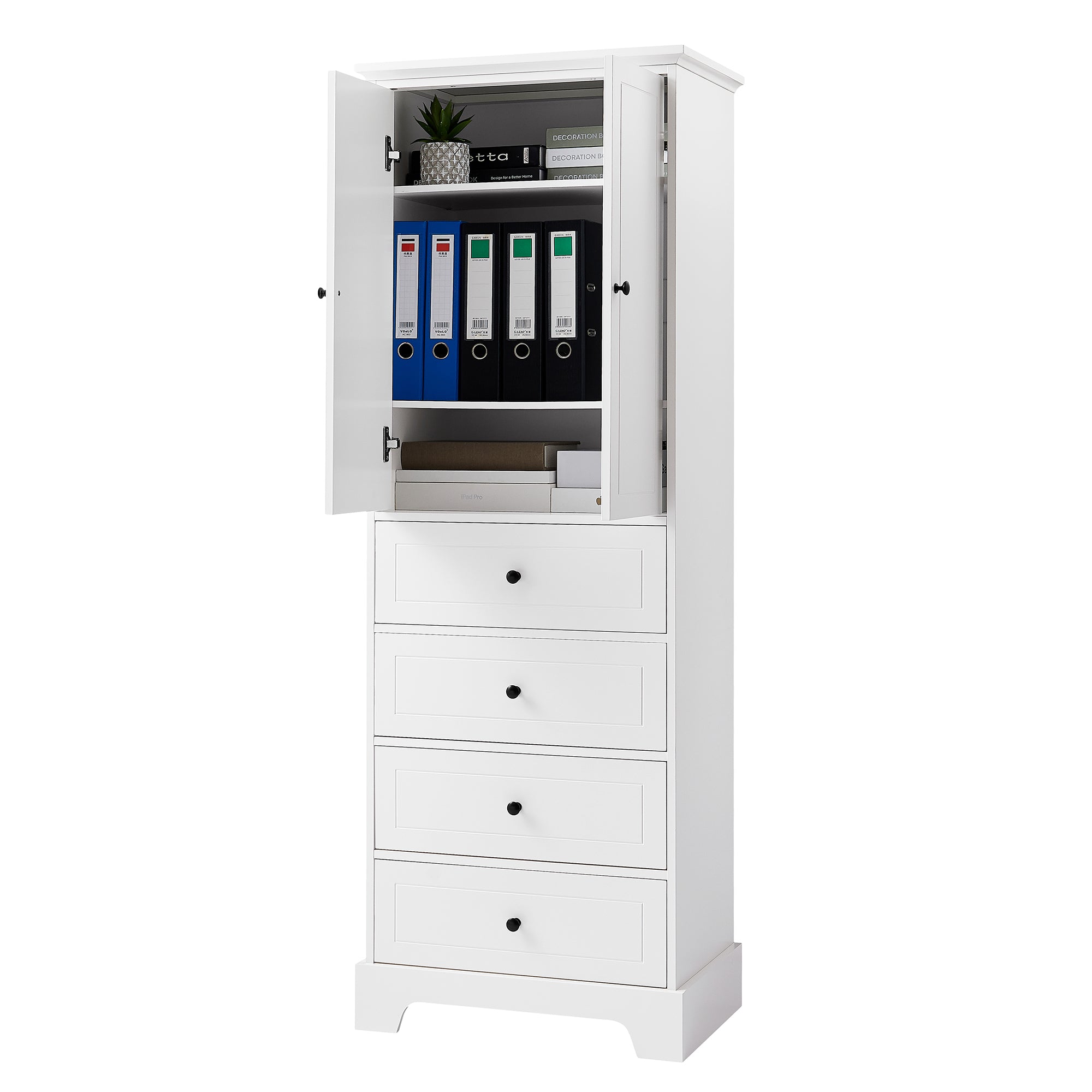 24 in. W x 68 in. H MDF Bathroom Storage Cabinet with Two Doors and Four Drawers