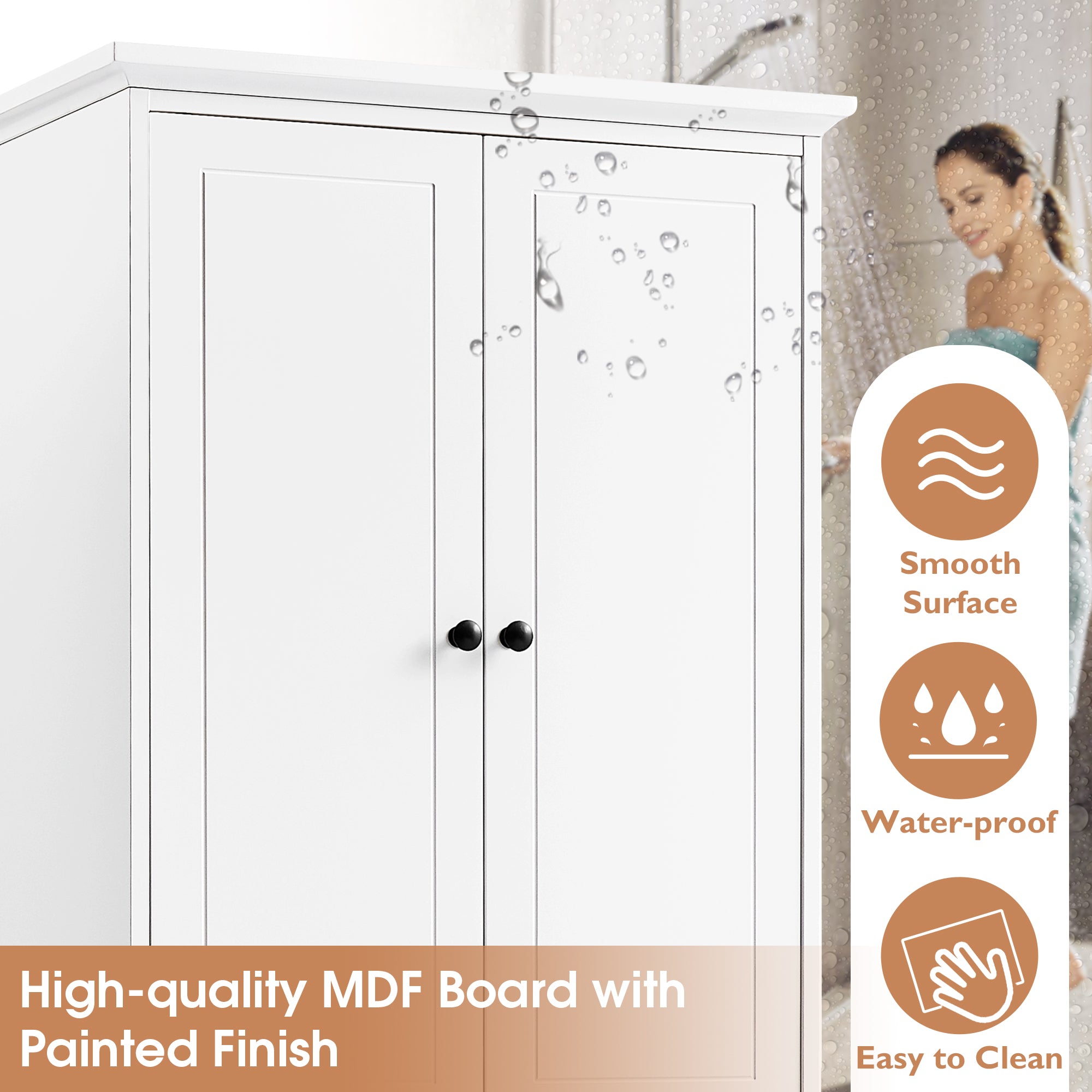 24 in. W x 68 in. H MDF Bathroom Storage Cabinet with Two Doors and Four Drawers
