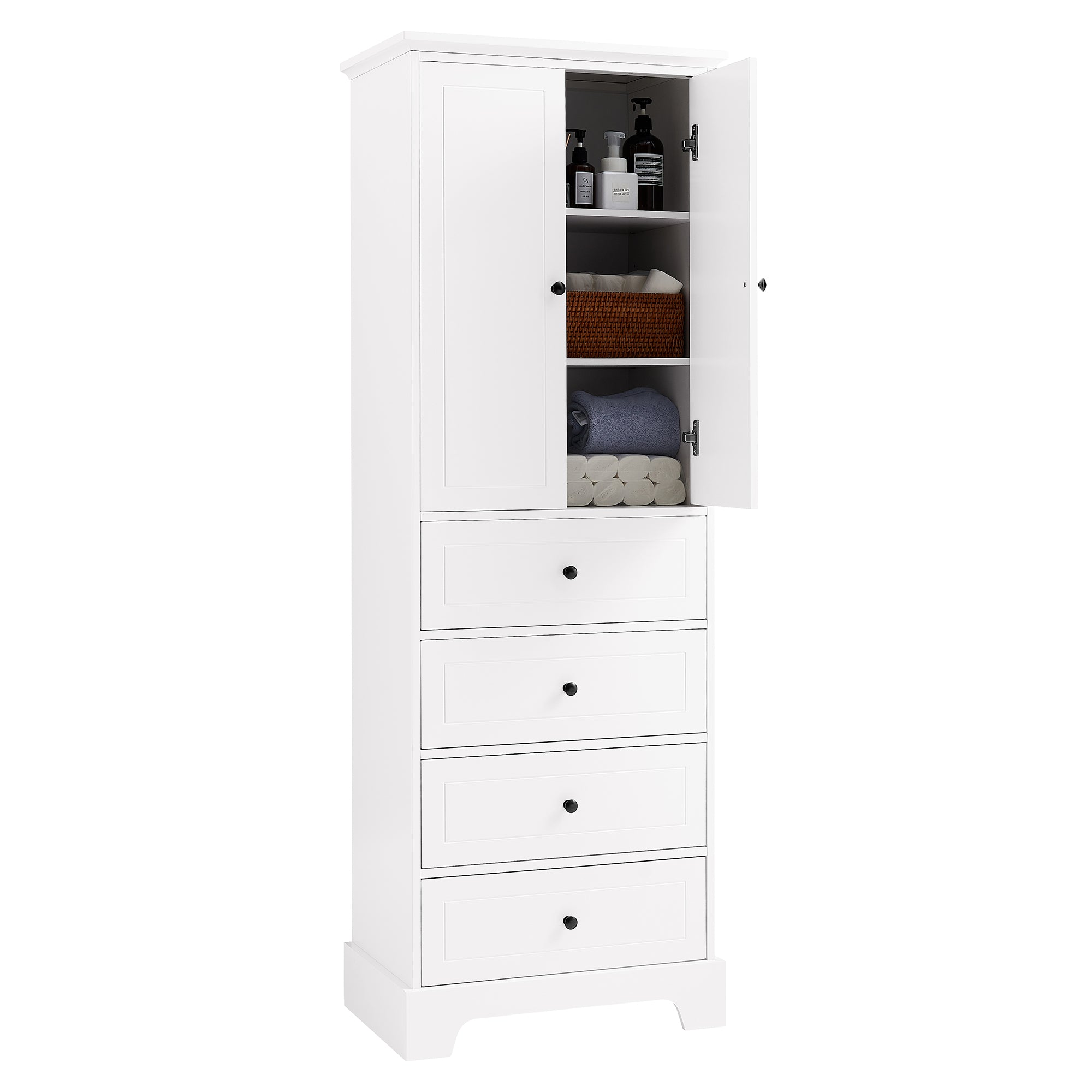 24 in. W x 68 in. H MDF Bathroom Storage Cabinet with Two Doors and Four Drawers