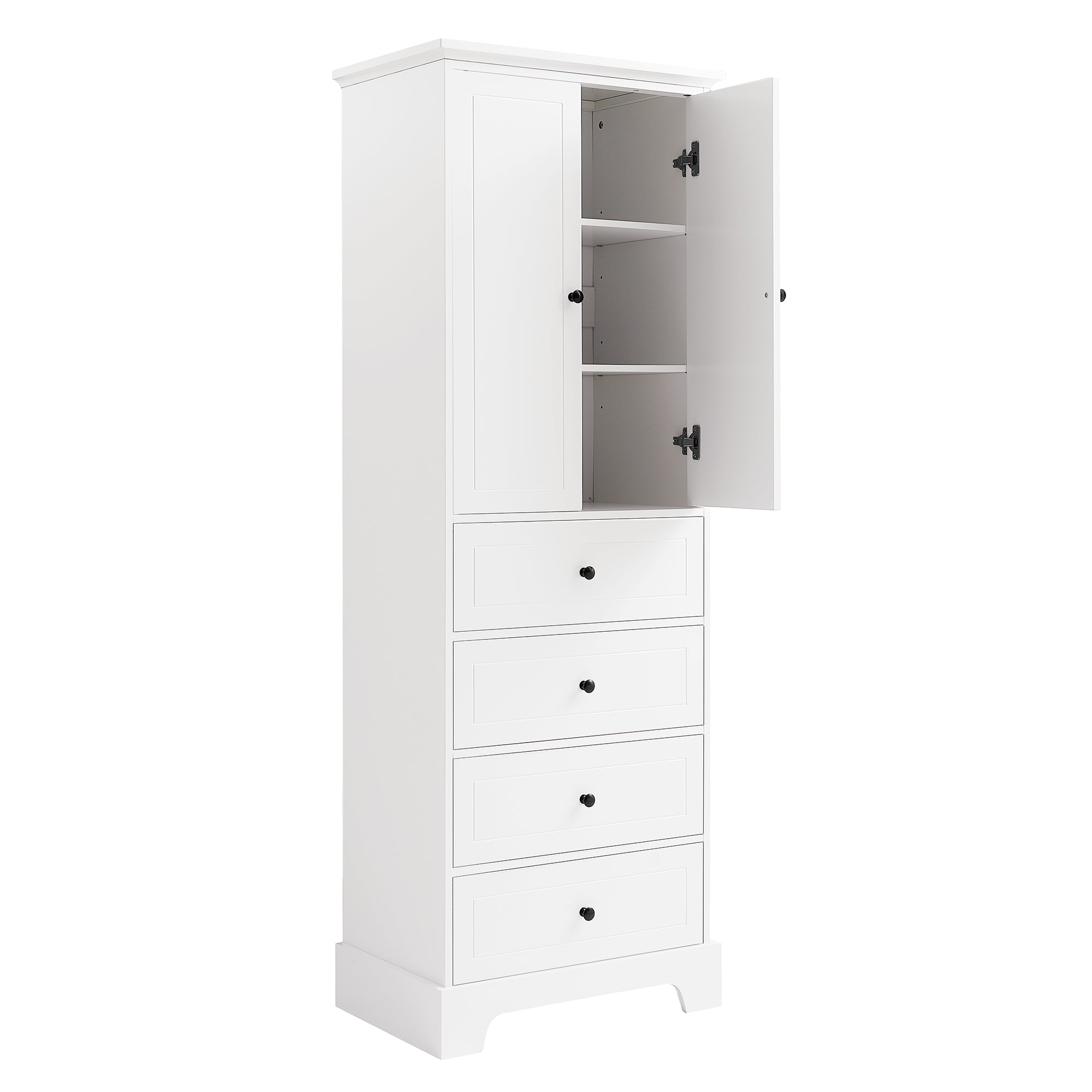 24 in. W x 68 in. H MDF Bathroom Storage Cabinet with Two Doors and Four Drawers