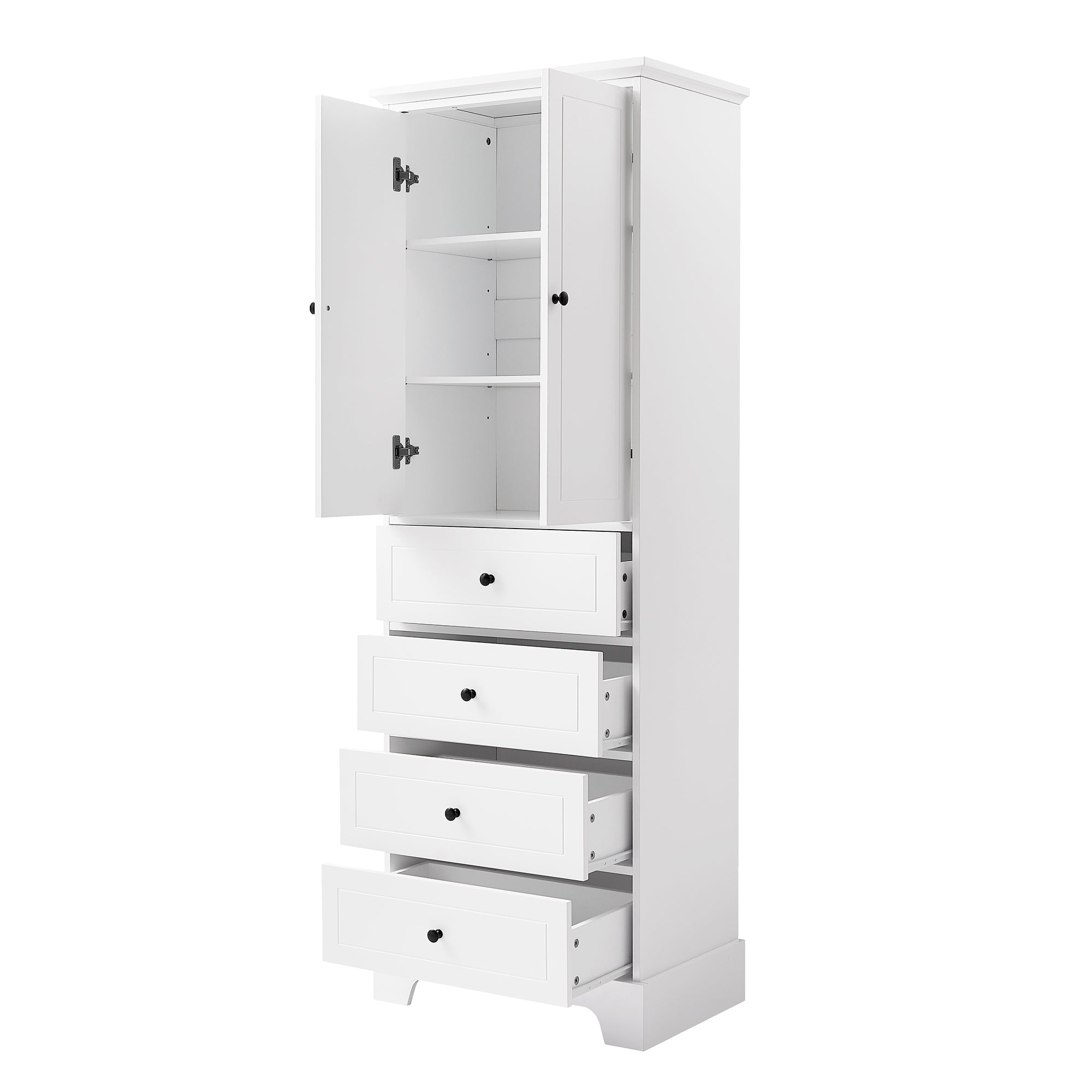 24 in. W x 68 in. H MDF Bathroom Storage Cabinet with Two Doors and Four Drawers