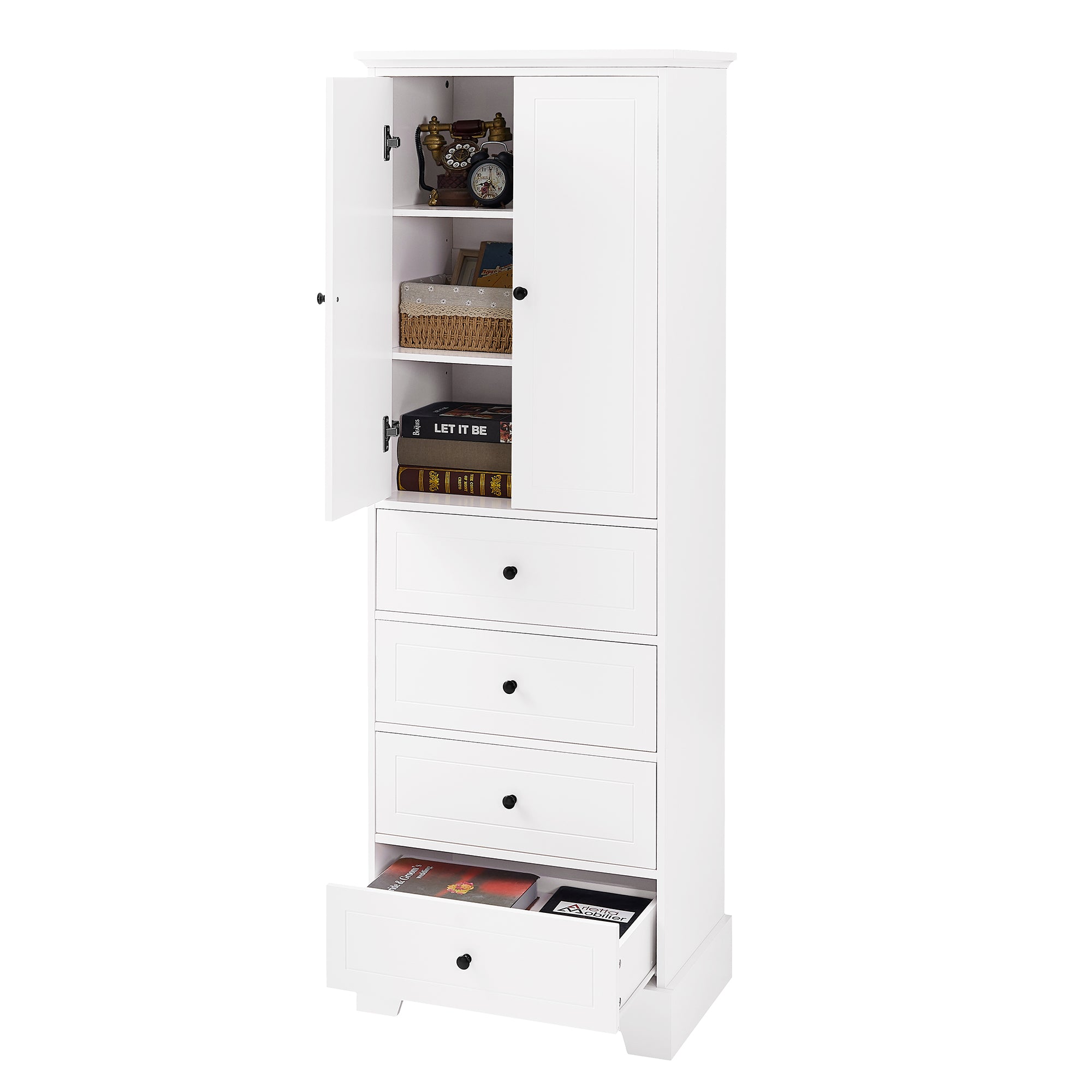 24 in. W x 68 in. H MDF Bathroom Storage Cabinet with Two Doors and Four Drawers