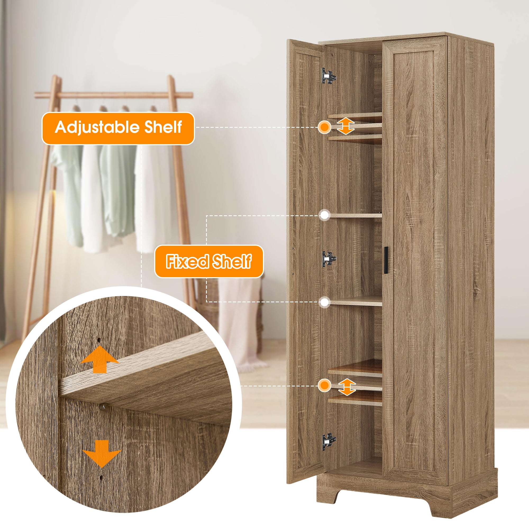23 in. W x 71 in. H MDF Bathroom Storage Cabinet with Two Doors
