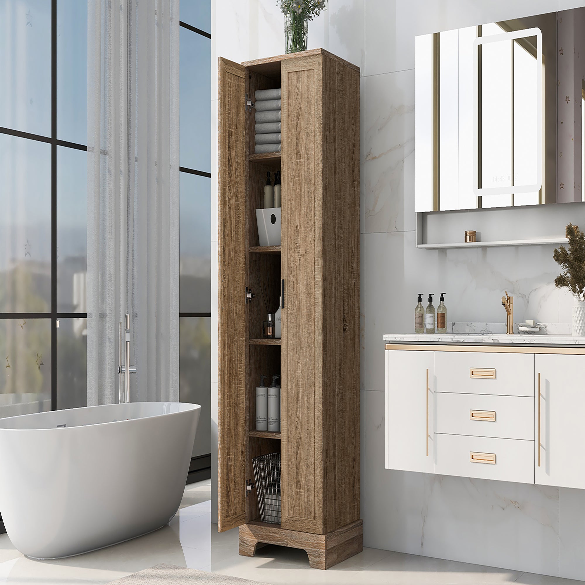 23 in. W x 71 in. H MDF Bathroom Storage Cabinet with Two Doors