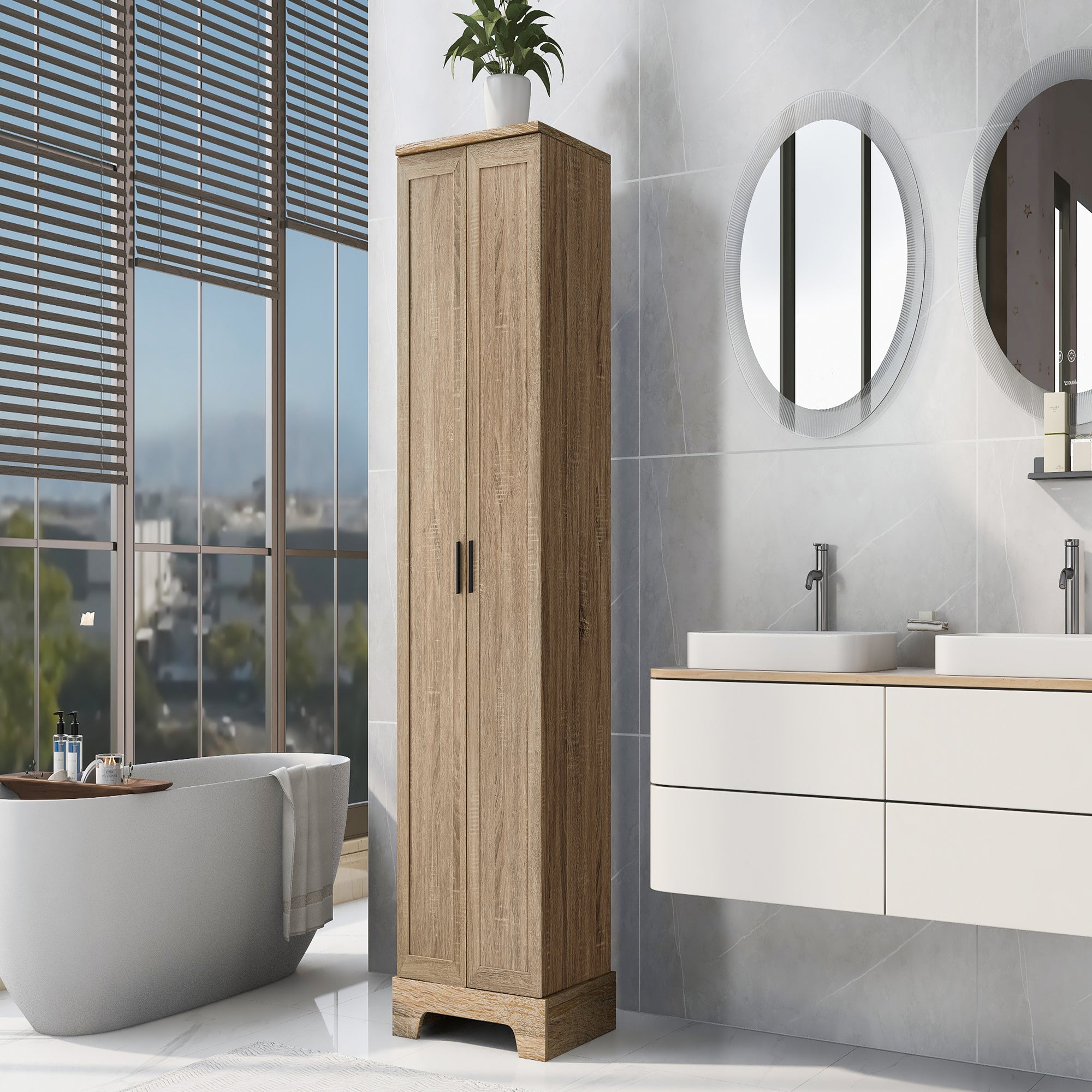 23 in. W x 71 in. H MDF Bathroom Storage Cabinet with Two Doors