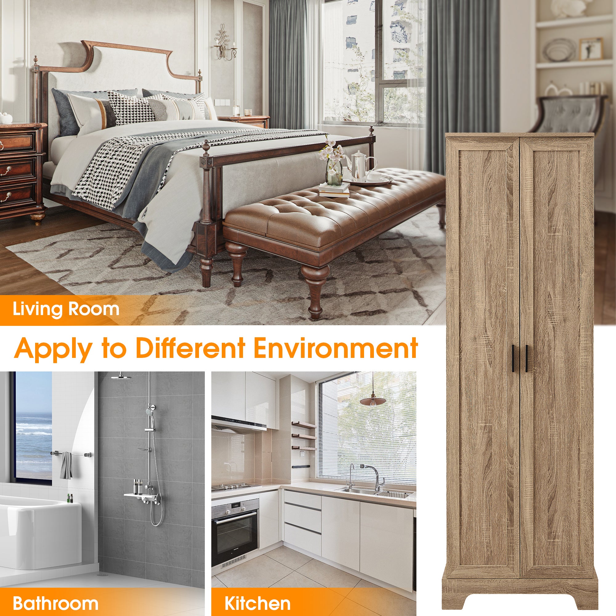 23 in. W x 71 in. H MDF Bathroom Storage Cabinet with Two Doors