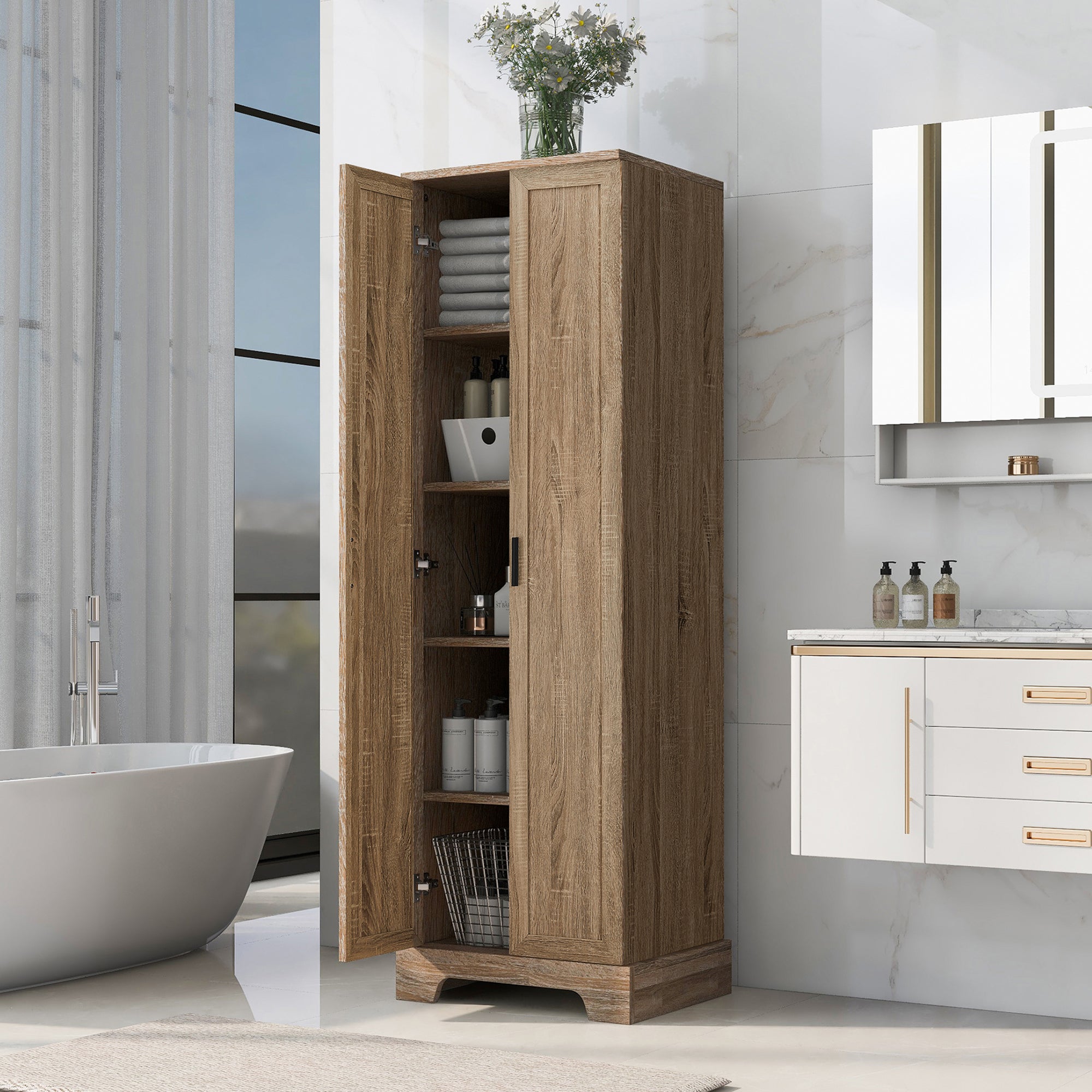 23 in. W x 71 in. H MDF Bathroom Storage Cabinet with Two Doors