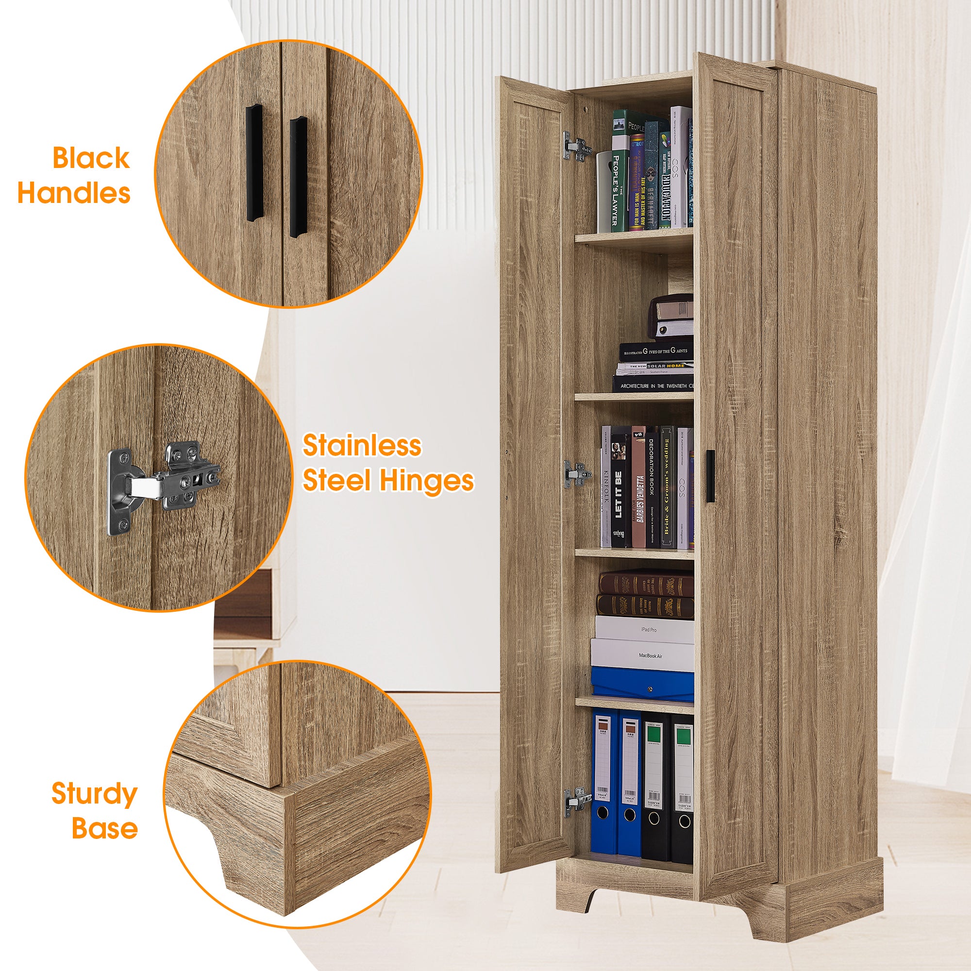 23 in. W x 71 in. H MDF Bathroom Storage Cabinet with Two Doors