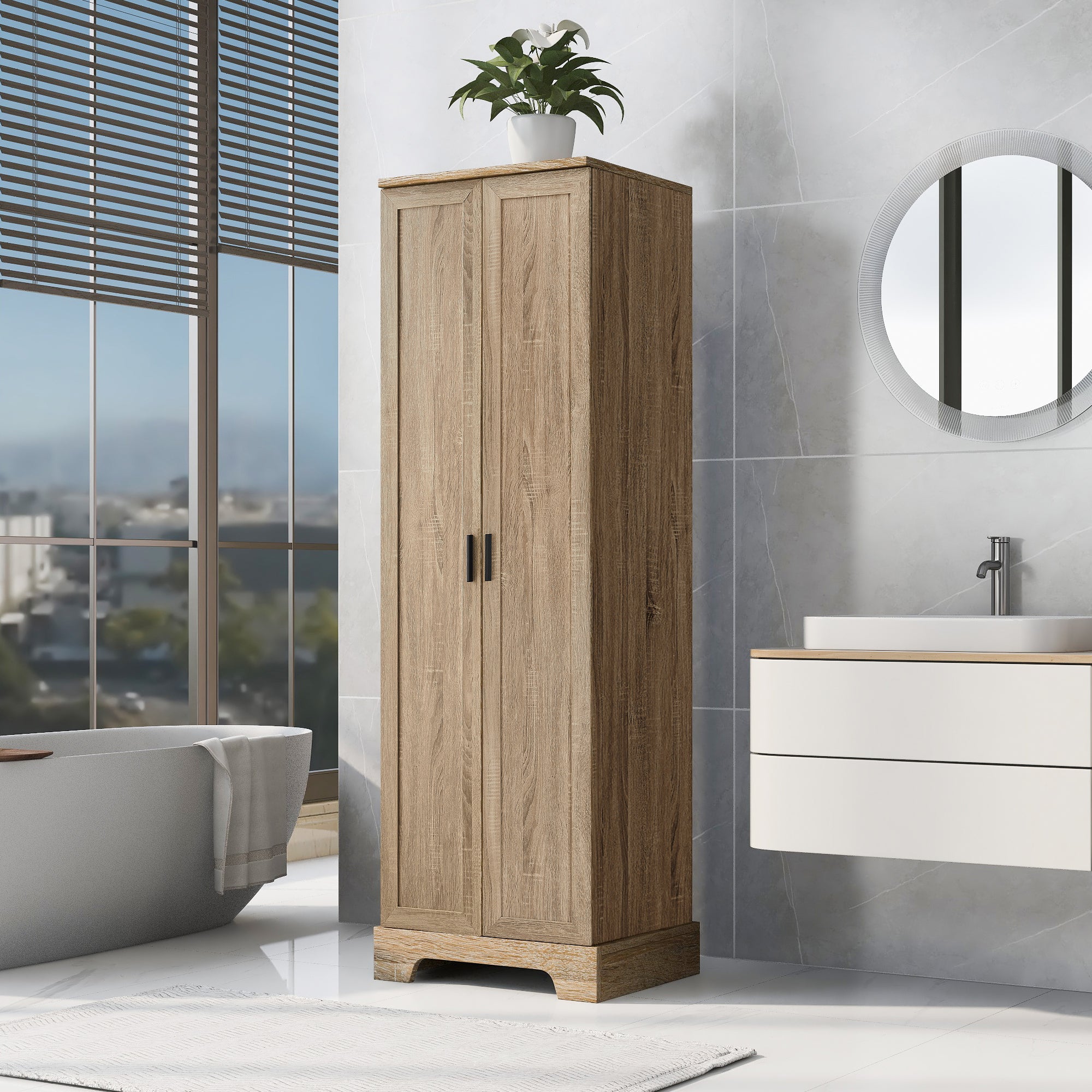 23 in. W x 71 in. H MDF Bathroom Storage Cabinet with Two Doors
