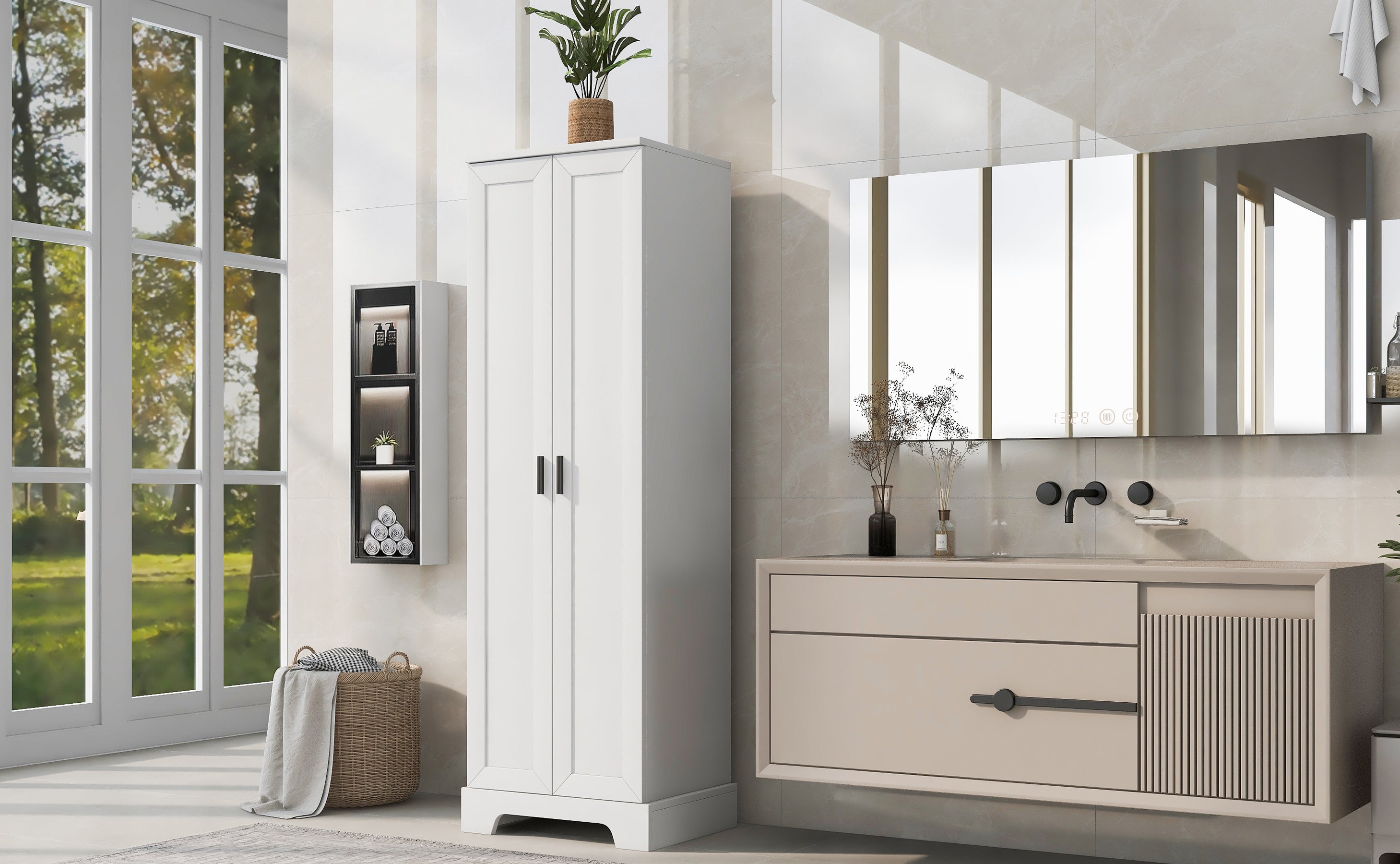 24 in. W x 68 in. H MDF Bathroom Storage Cabinet with Two Doors and Four Drawers