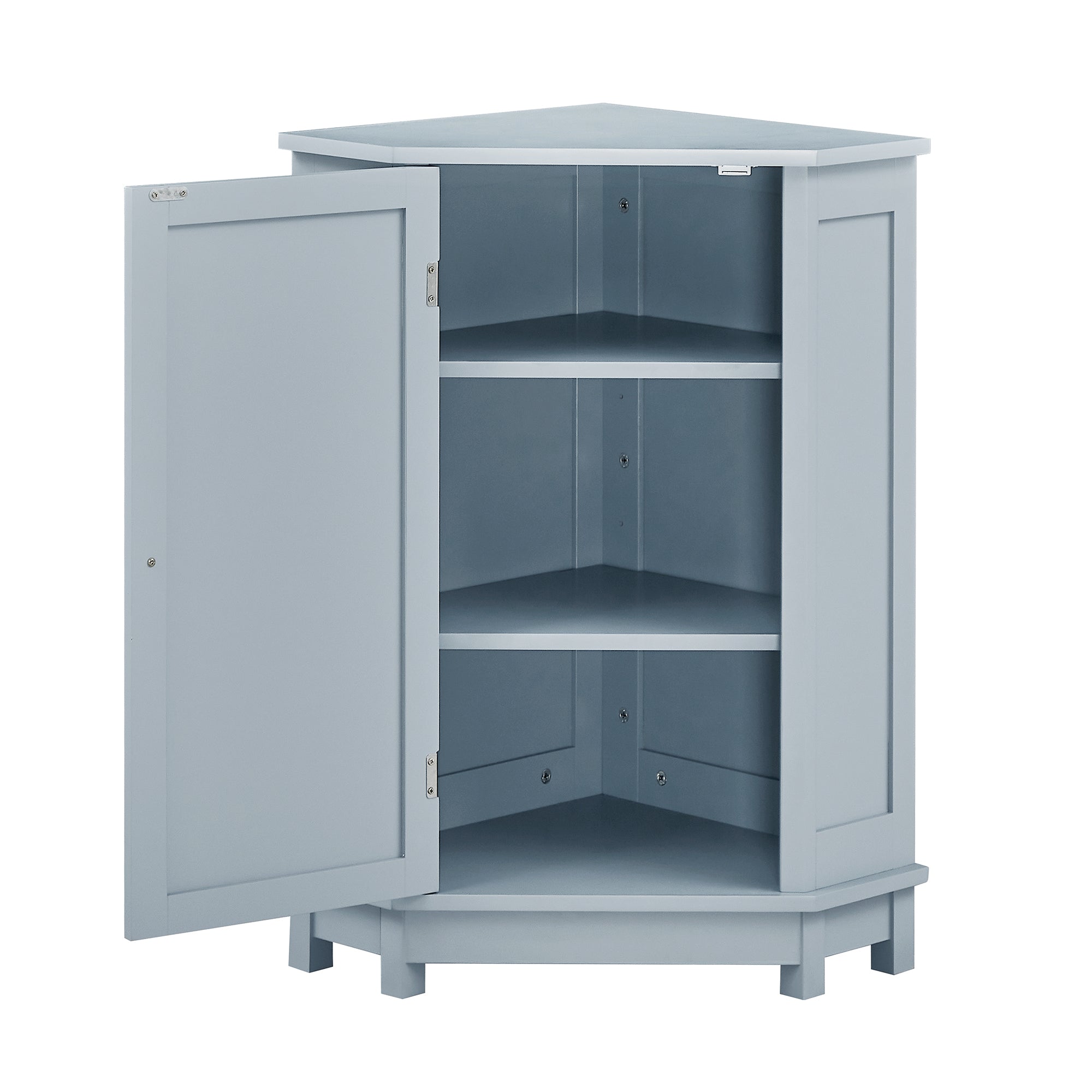 32" Freestanding Triangle Corner Bathroom Storage Cabinet with Doors and Adjustable Shelves