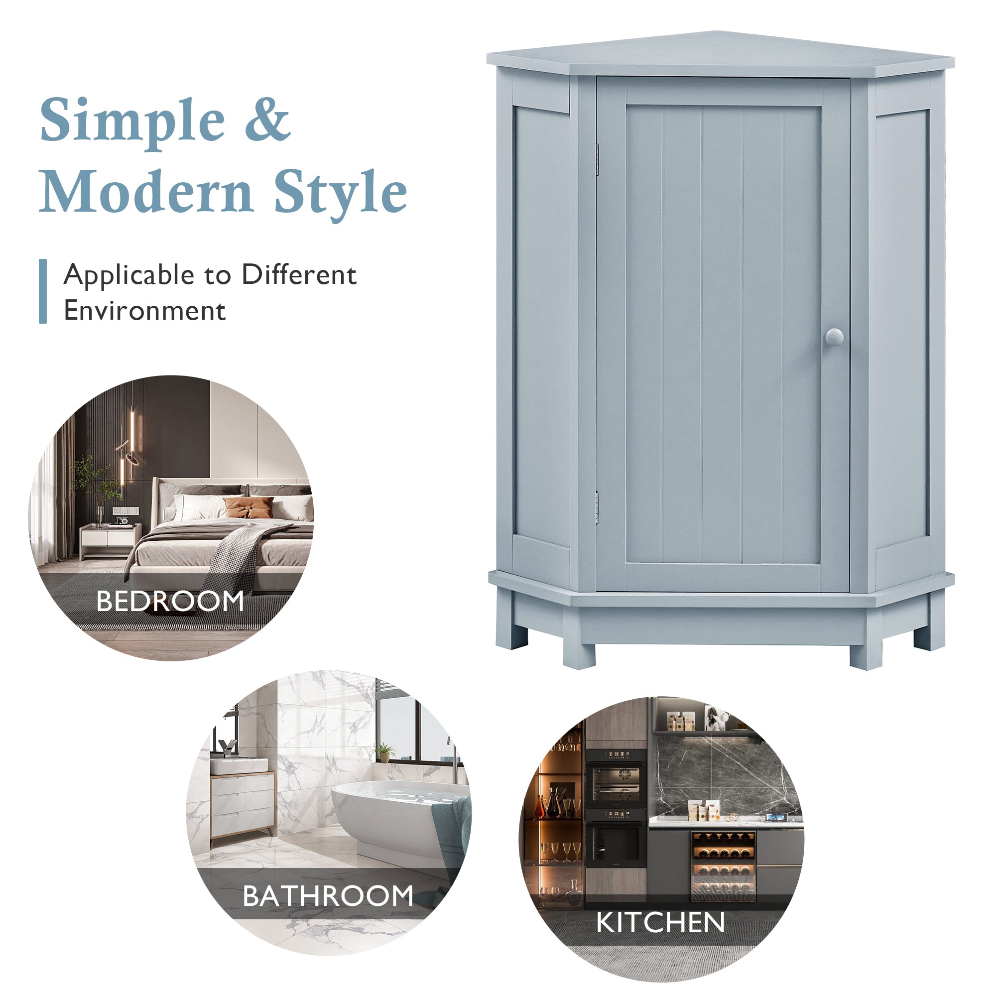 32" Freestanding Triangle Corner Bathroom Storage Cabinet with Doors and Adjustable Shelves