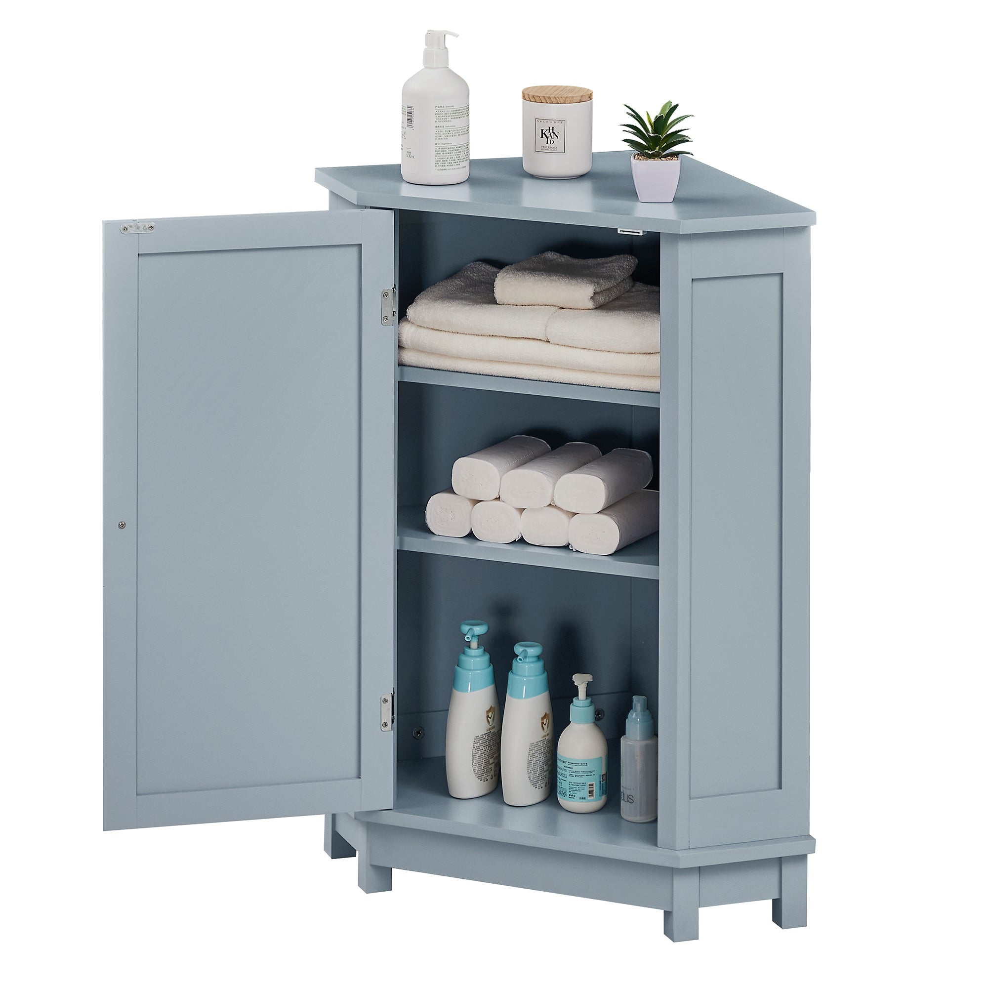 32" Freestanding Triangle Corner Bathroom Storage Cabinet with Doors and Adjustable Shelves