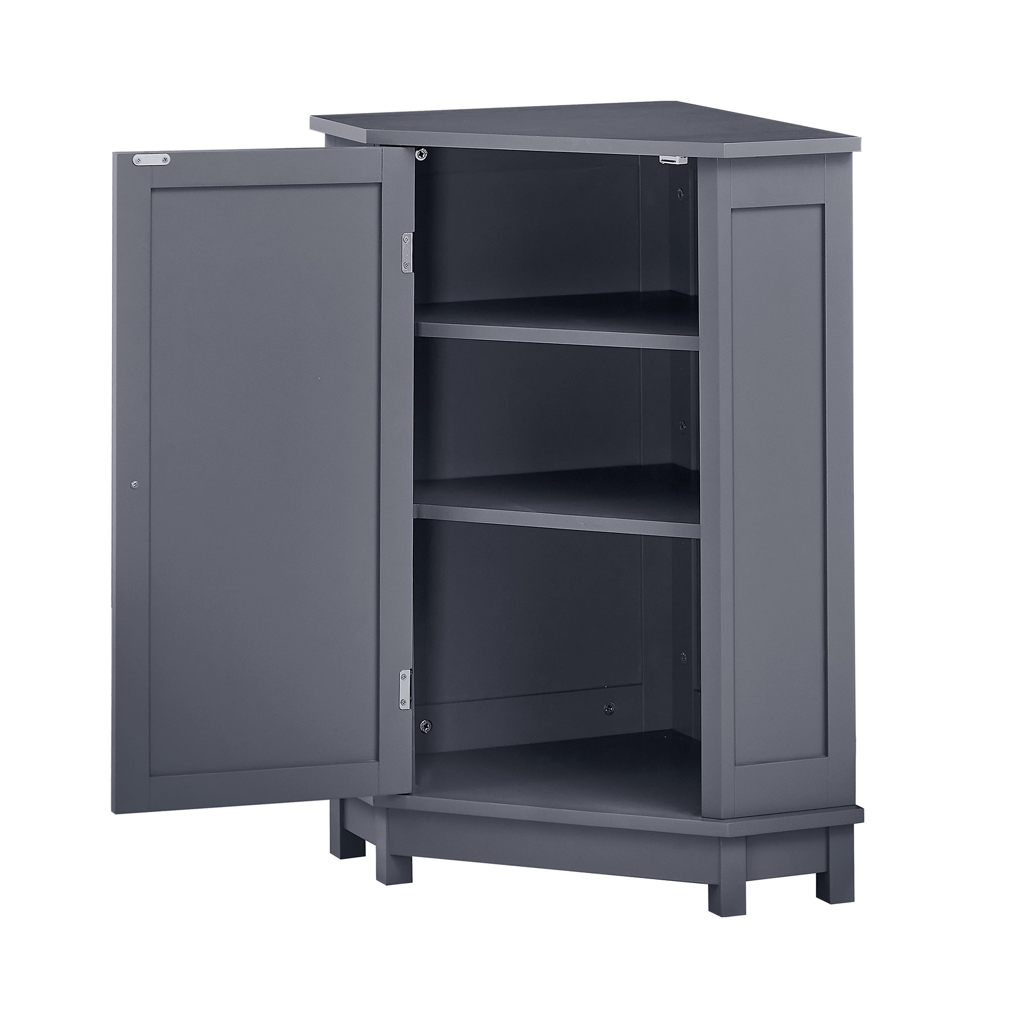 32" Freestanding Triangle Corner Bathroom Storage Cabinet with Doors and Adjustable Shelves