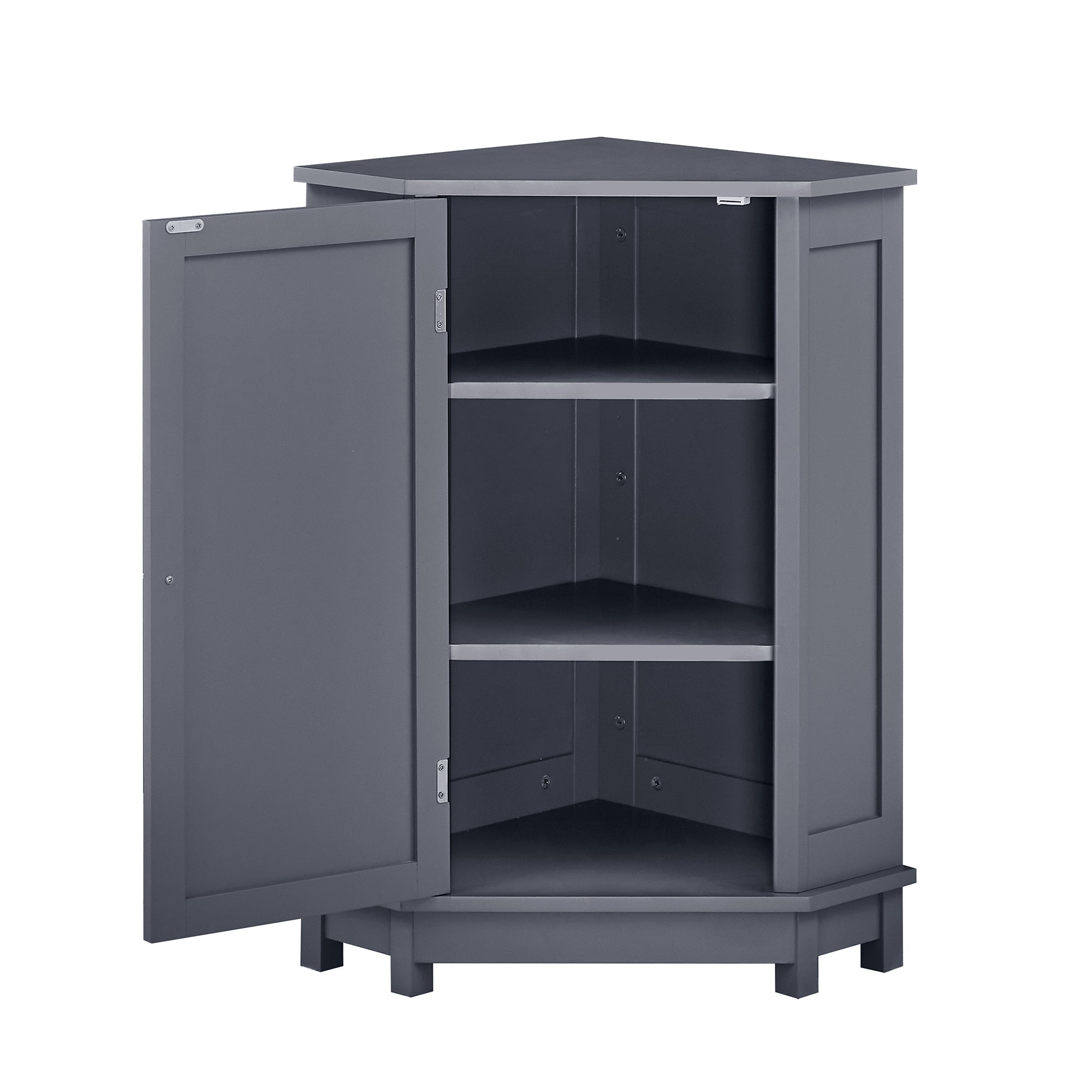 32" Freestanding Triangle Corner Bathroom Storage Cabinet with Doors and Adjustable Shelves