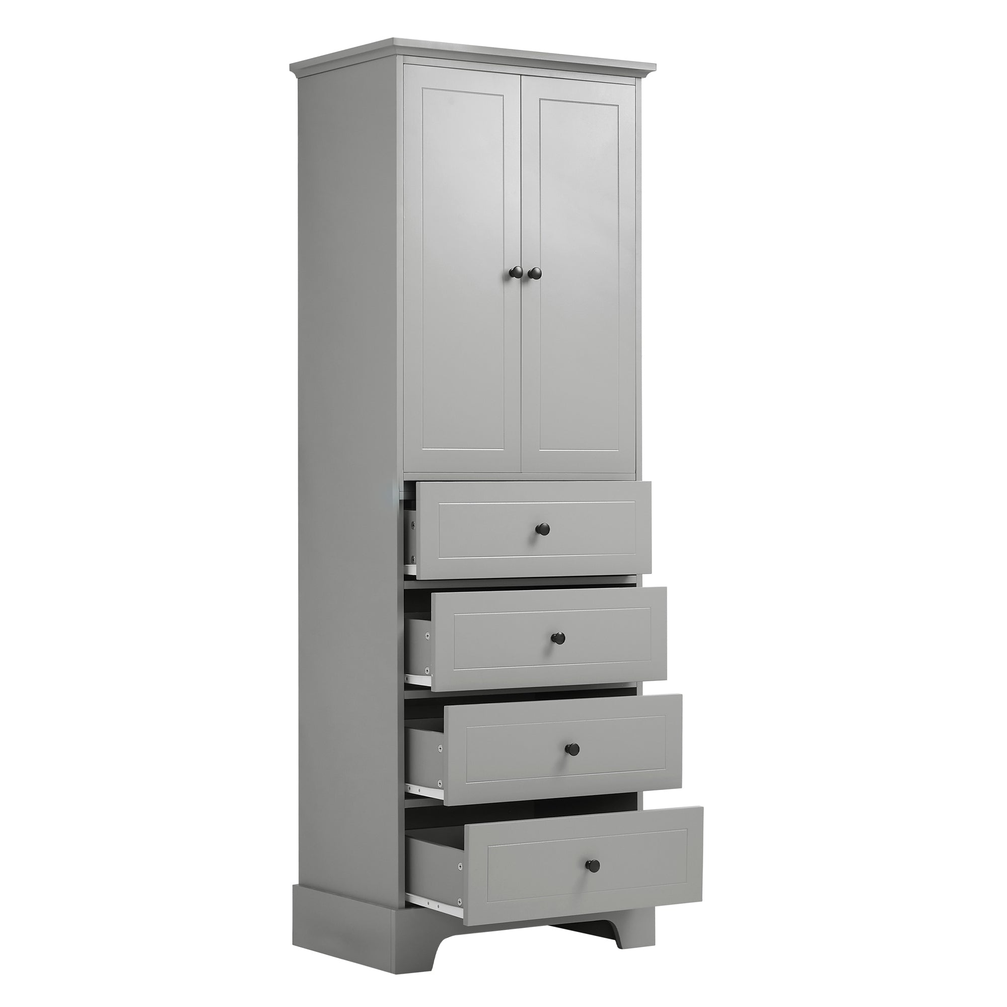 24 in. W x 68 in. H MDF Bathroom Storage Cabinet with Two Doors and Four Drawers