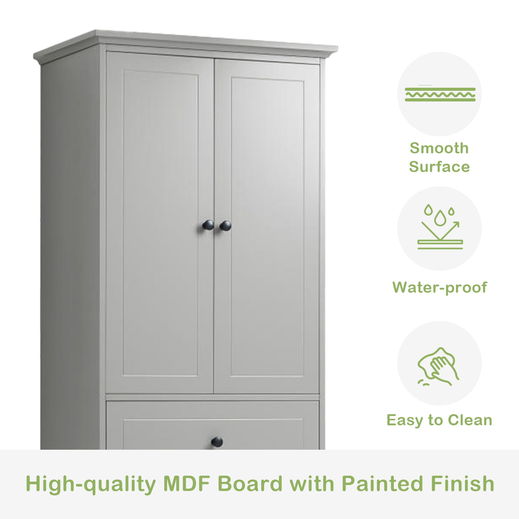 24 in. W x 68 in. H MDF Bathroom Storage Cabinet with Two Doors and Four Drawers
