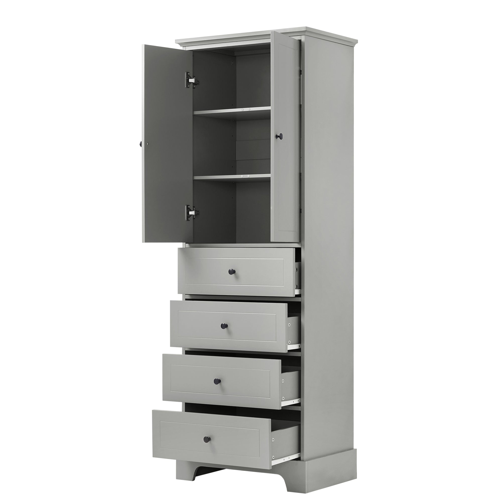 24 in. W x 68 in. H MDF Bathroom Storage Cabinet with Two Doors and Four Drawers