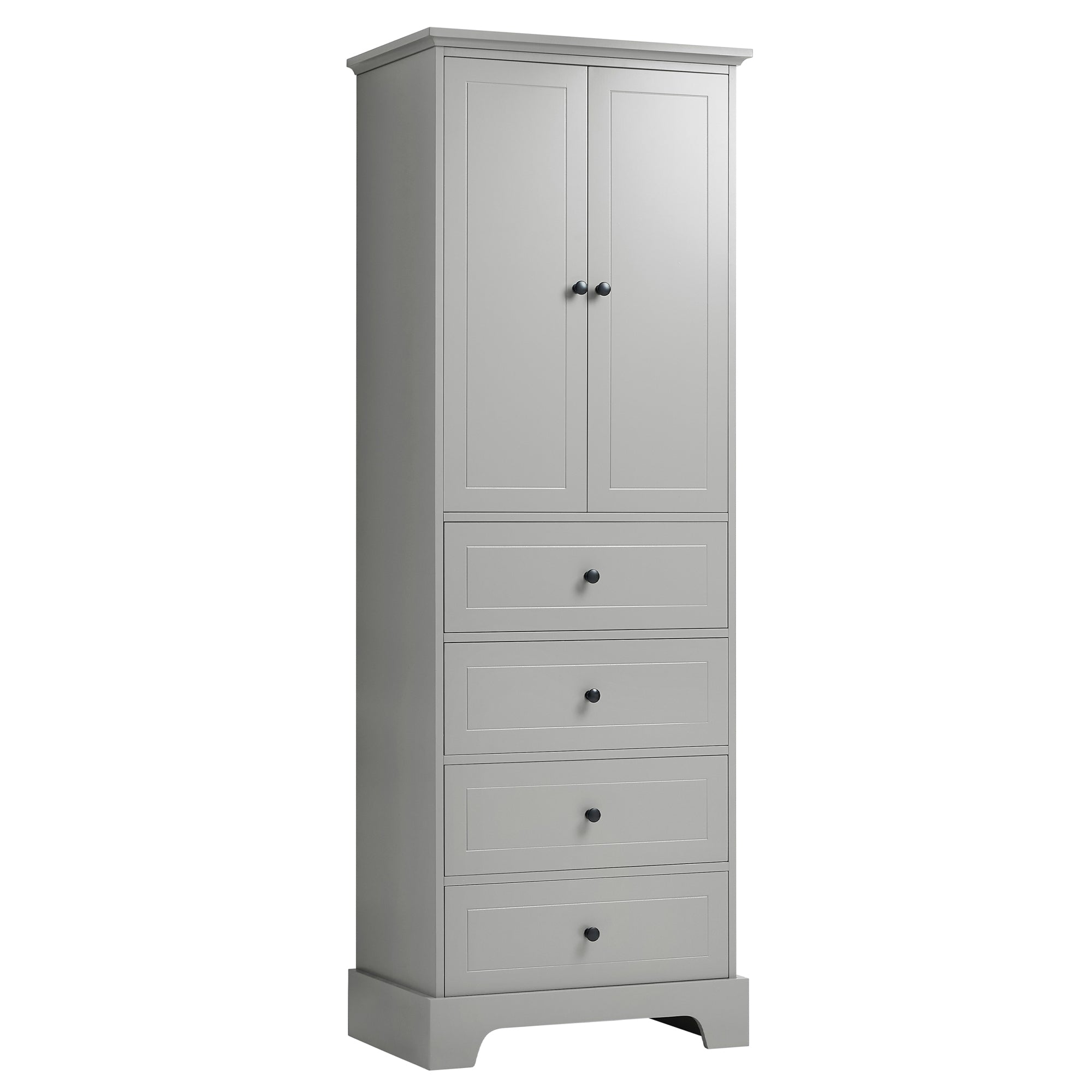 24 in. W x 68 in. H MDF Bathroom Storage Cabinet with Two Doors and Four Drawers