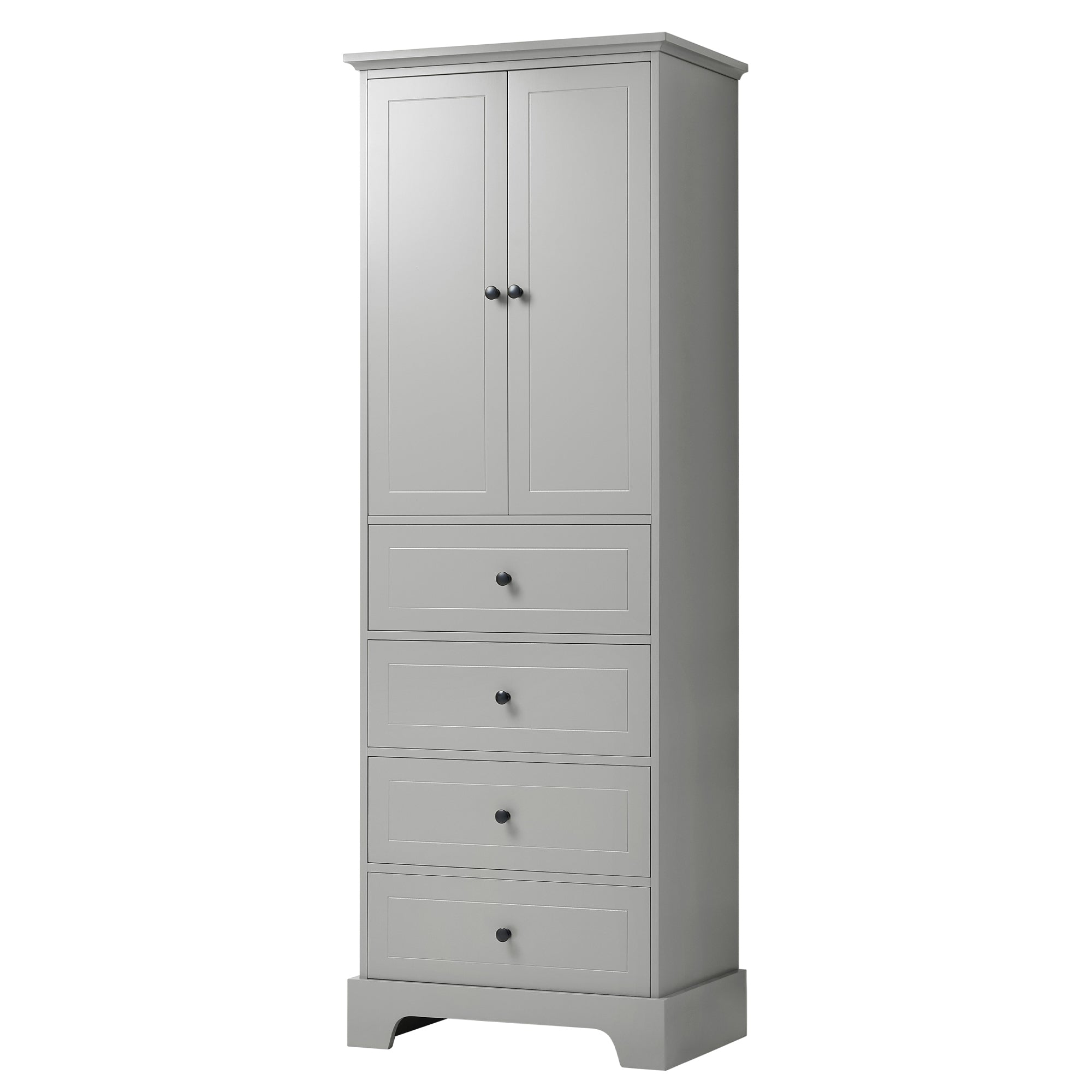 24 in. W x 68 in. H MDF Bathroom Storage Cabinet with Two Doors and Four Drawers
