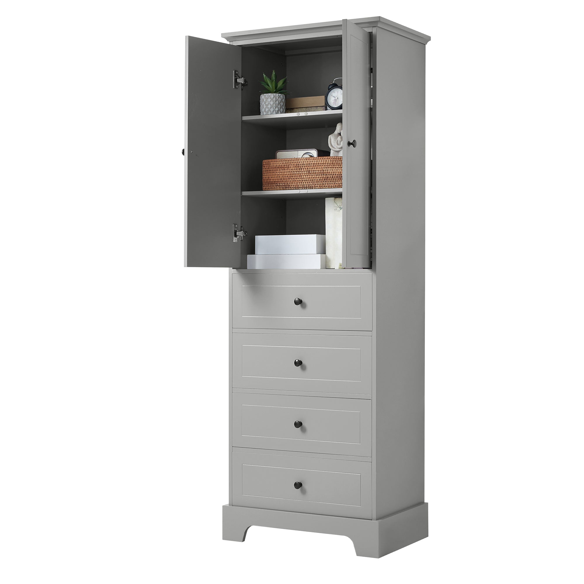 24 in. W x 68 in. H MDF Bathroom Storage Cabinet with Two Doors and Four Drawers