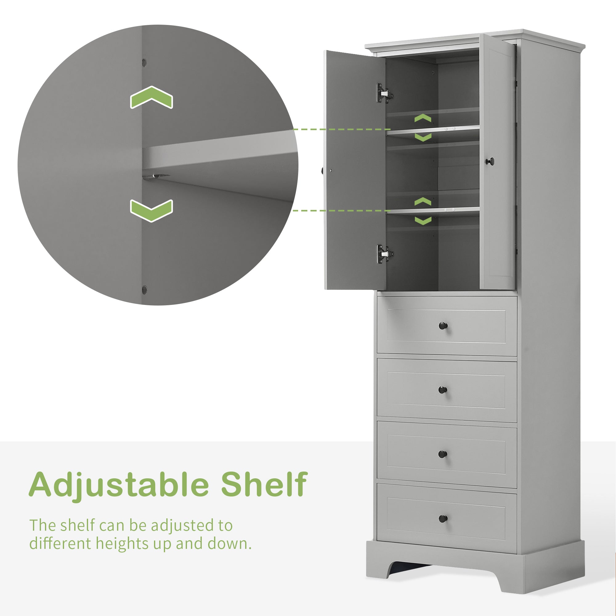 24 in. W x 68 in. H MDF Bathroom Storage Cabinet with Two Doors and Four Drawers
