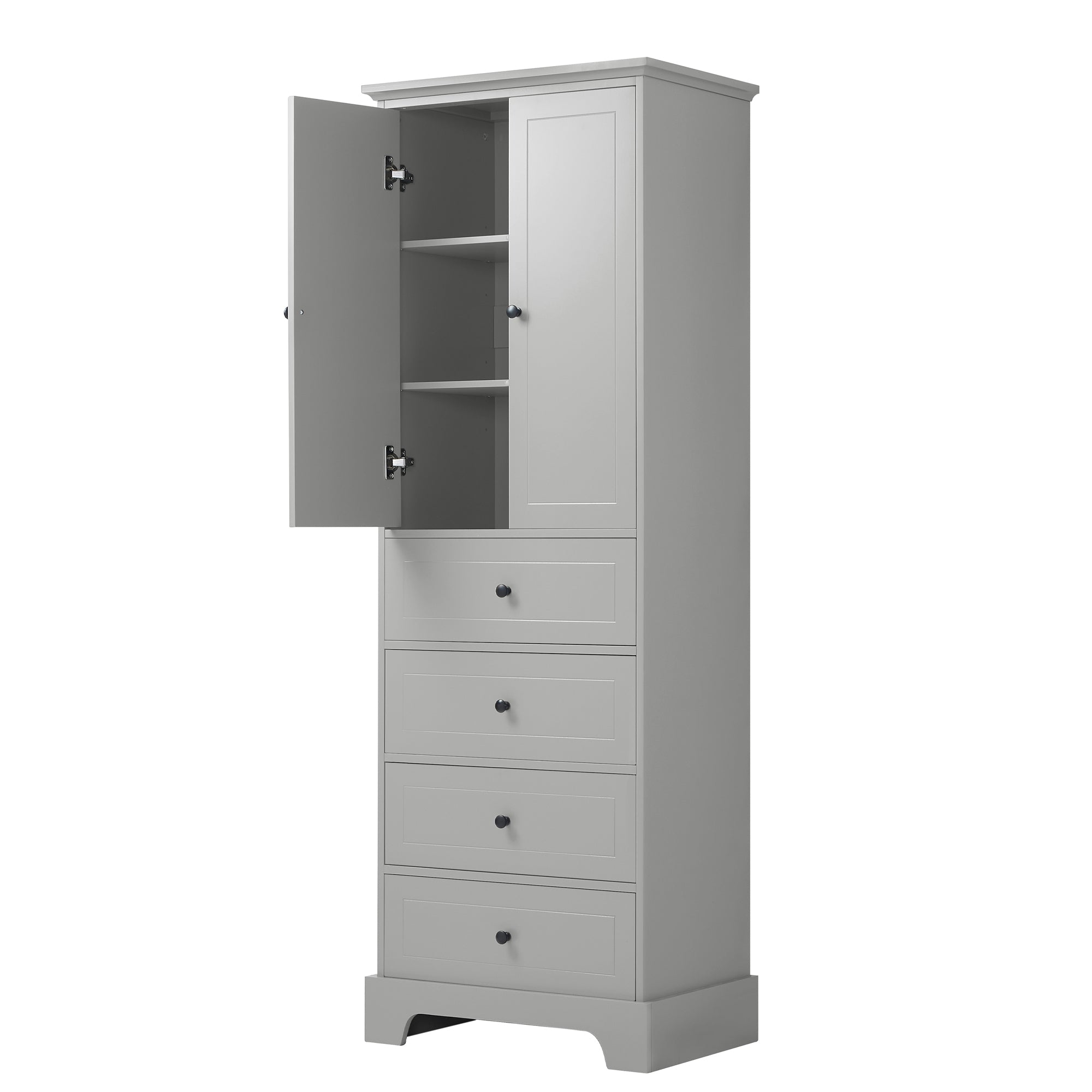 24 in. W x 68 in. H MDF Bathroom Storage Cabinet with Two Doors and Four Drawers