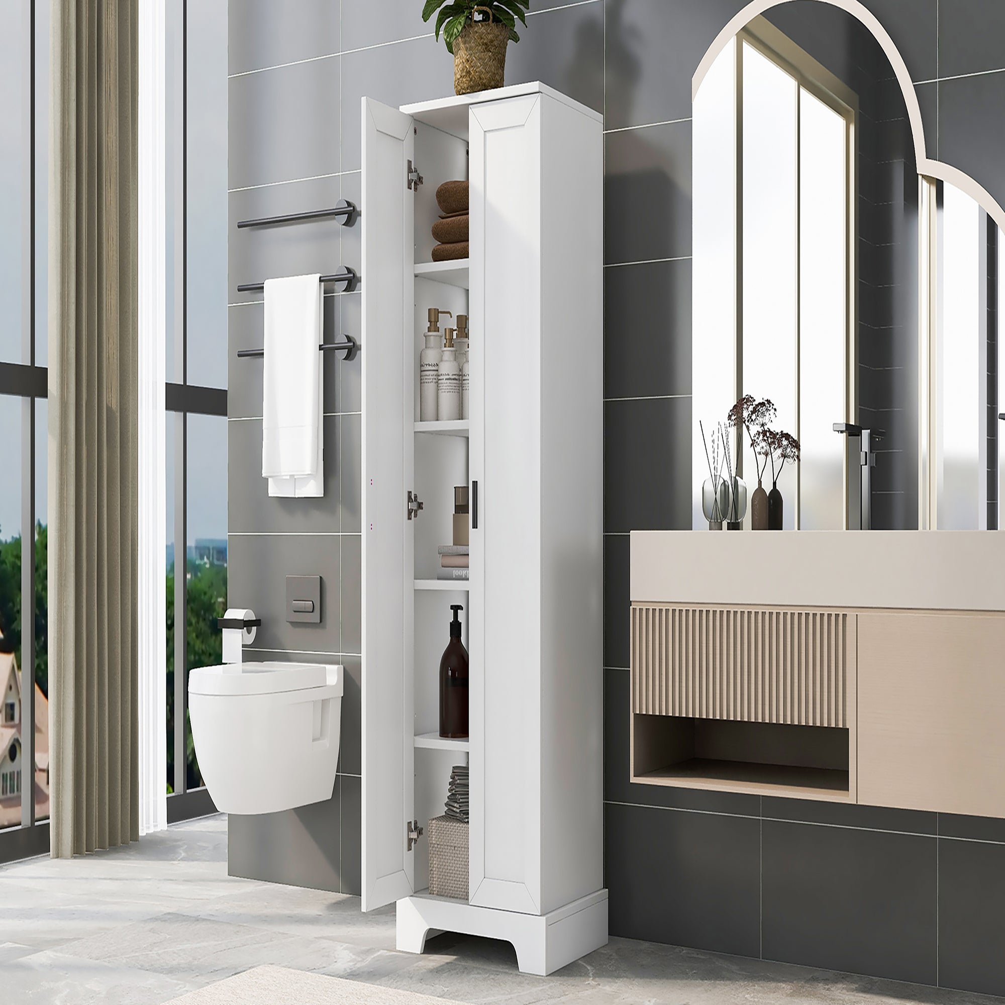 23 in. W x 71 in. H MDF Bathroom Storage Cabinet with Two Doors