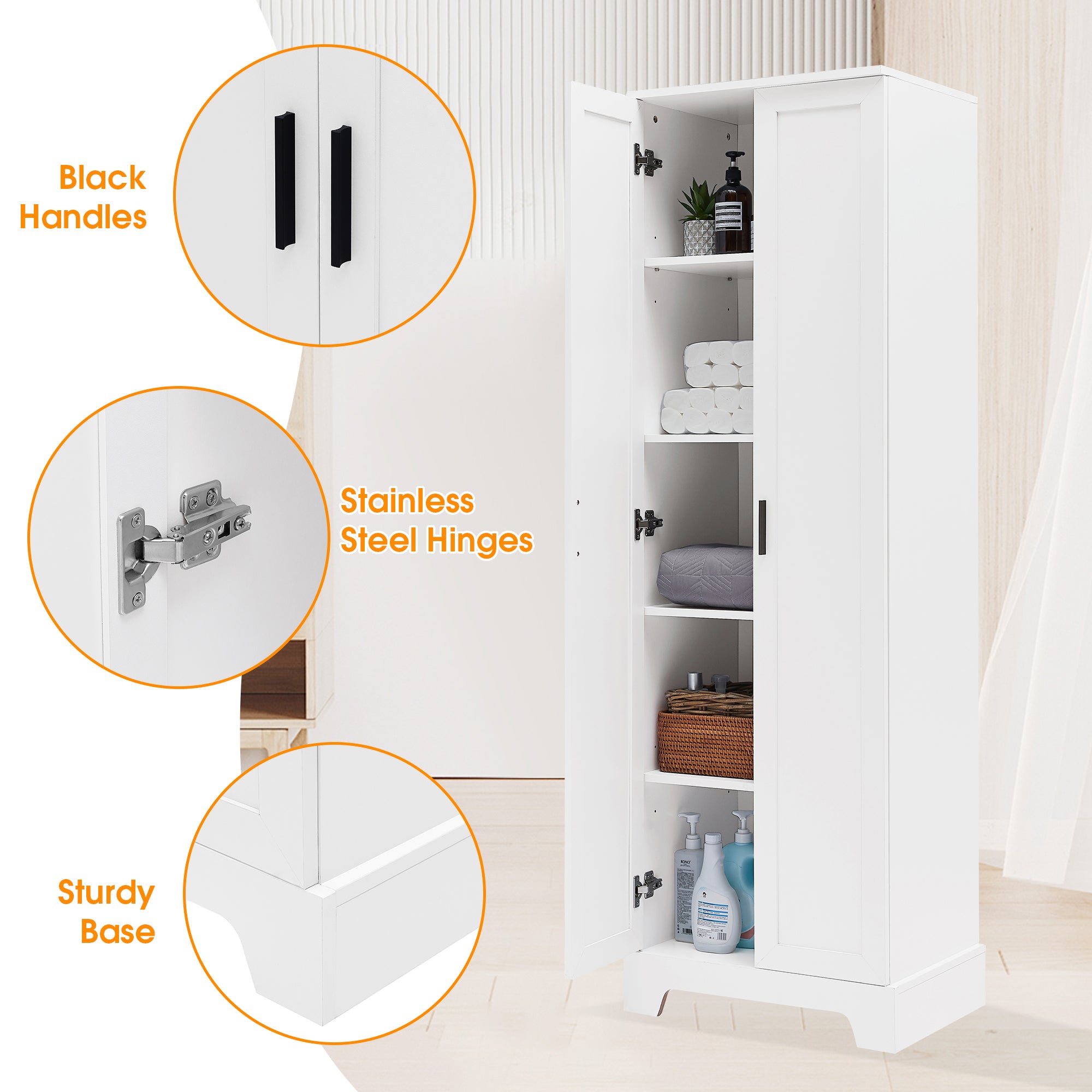 23 in. W x 71 in. H MDF Bathroom Storage Cabinet with Two Doors
