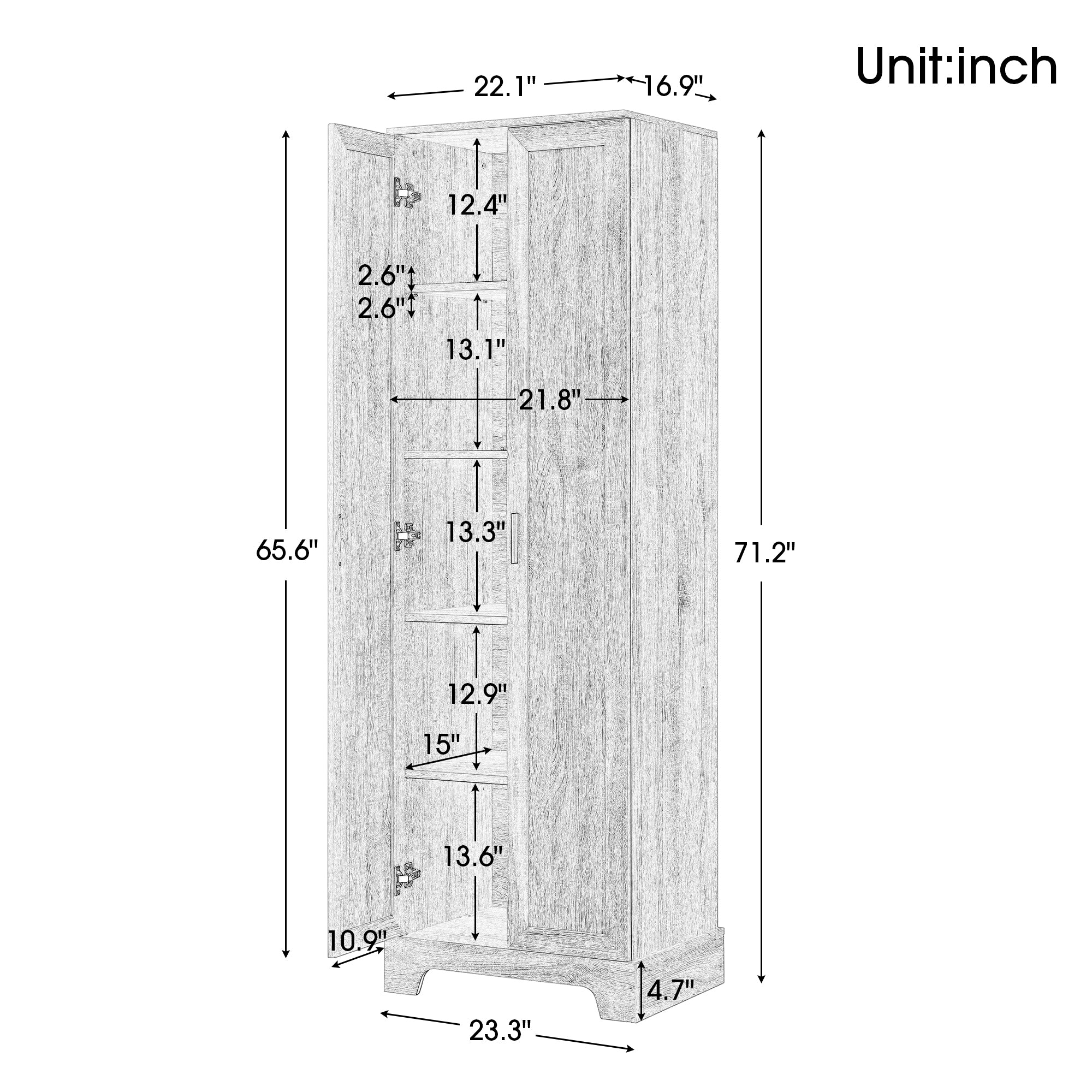 23 in. W x 71 in. H MDF Bathroom Storage Cabinet with Two Doors
