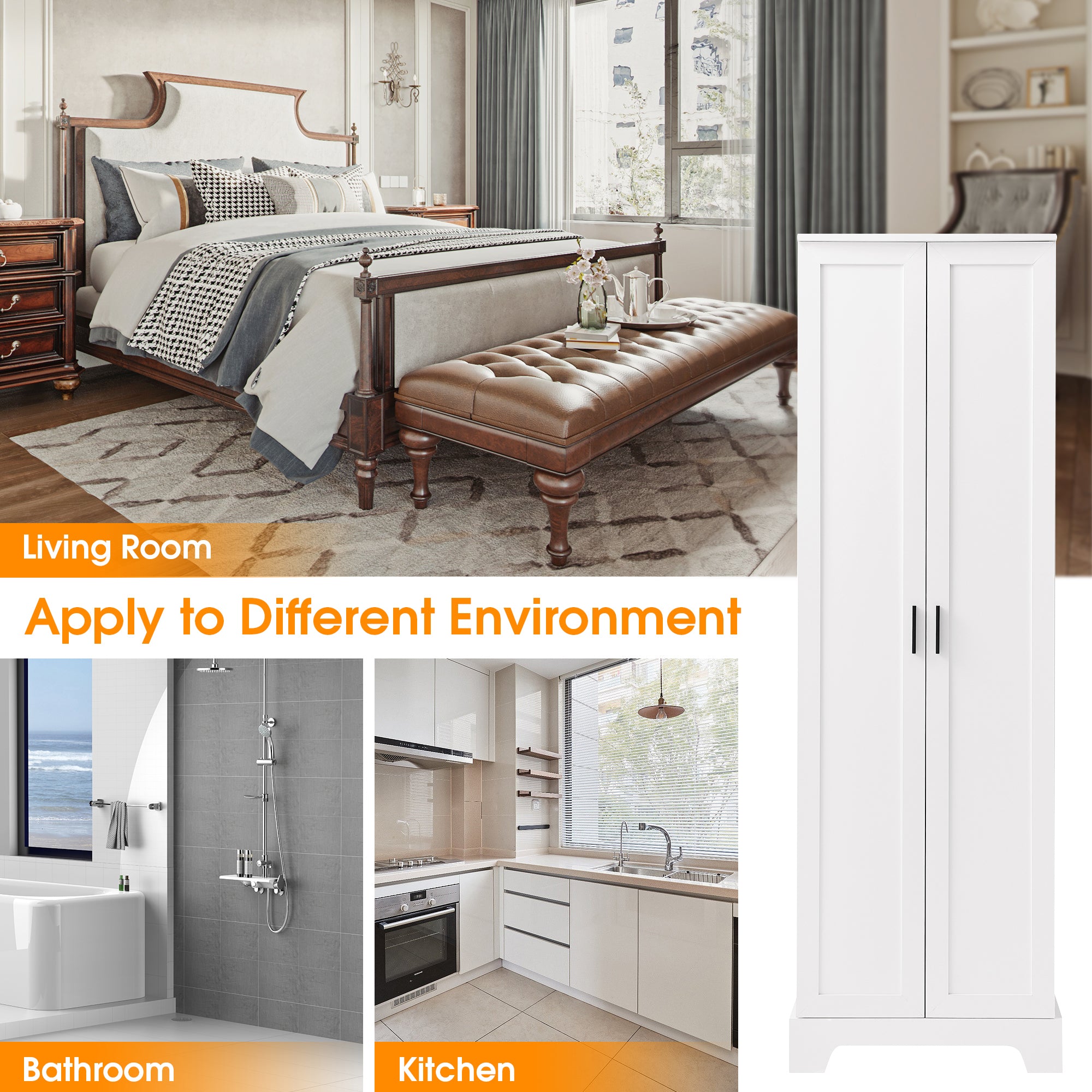 23 in. W x 71 in. H MDF Bathroom Storage Cabinet with Two Doors