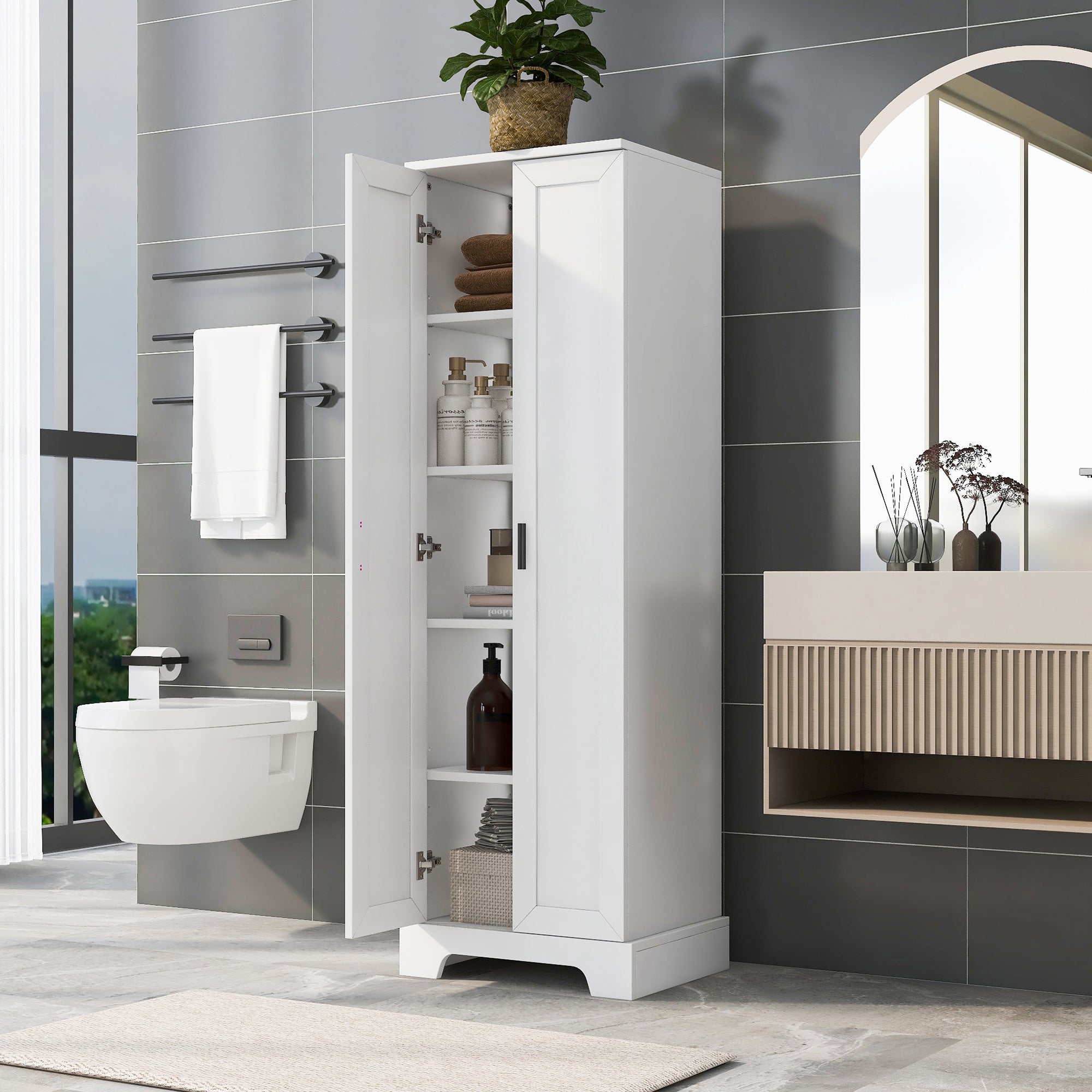 23 in. W x 71 in. H MDF Bathroom Storage Cabinet with Two Doors