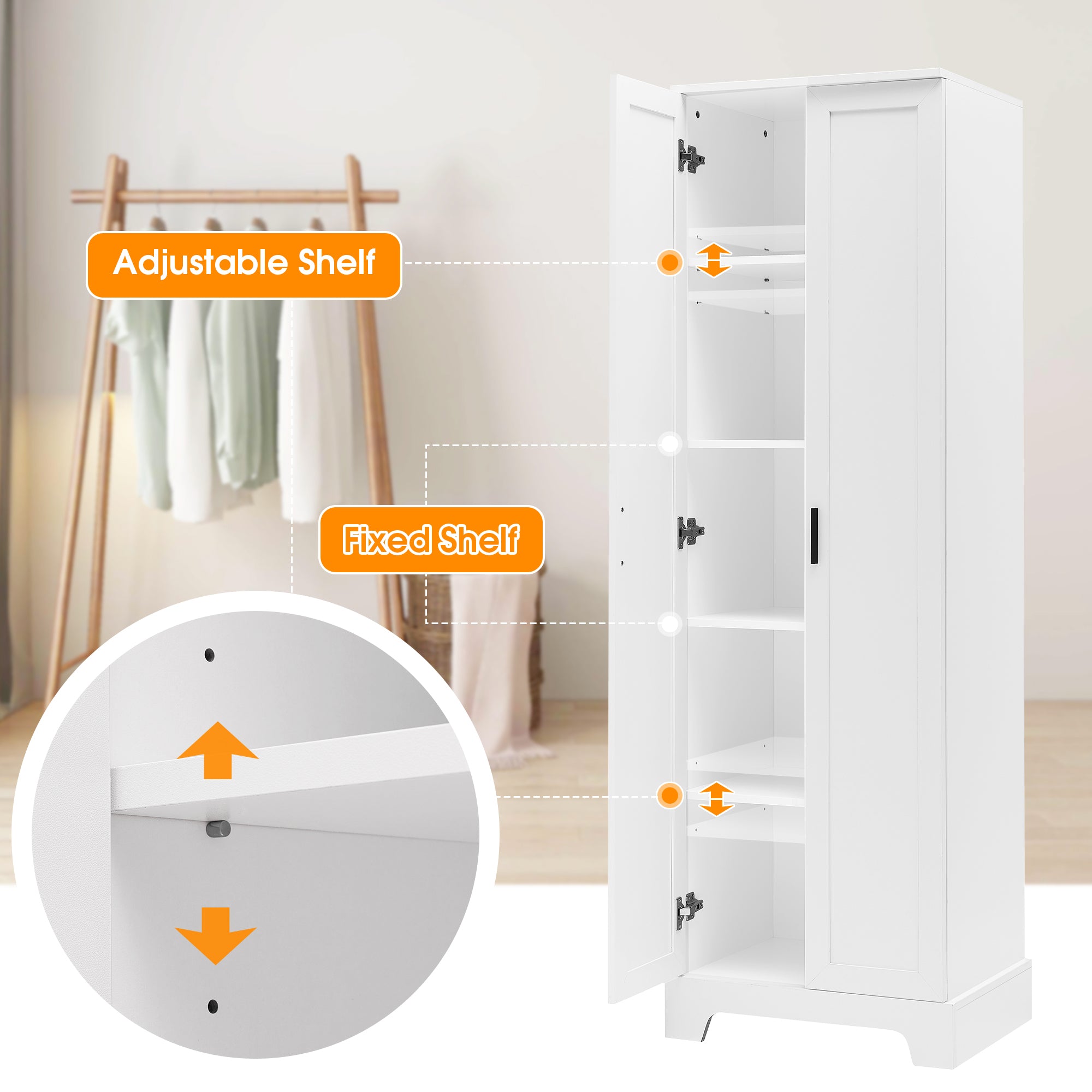 23 in. W x 71 in. H MDF Bathroom Storage Cabinet with Two Doors