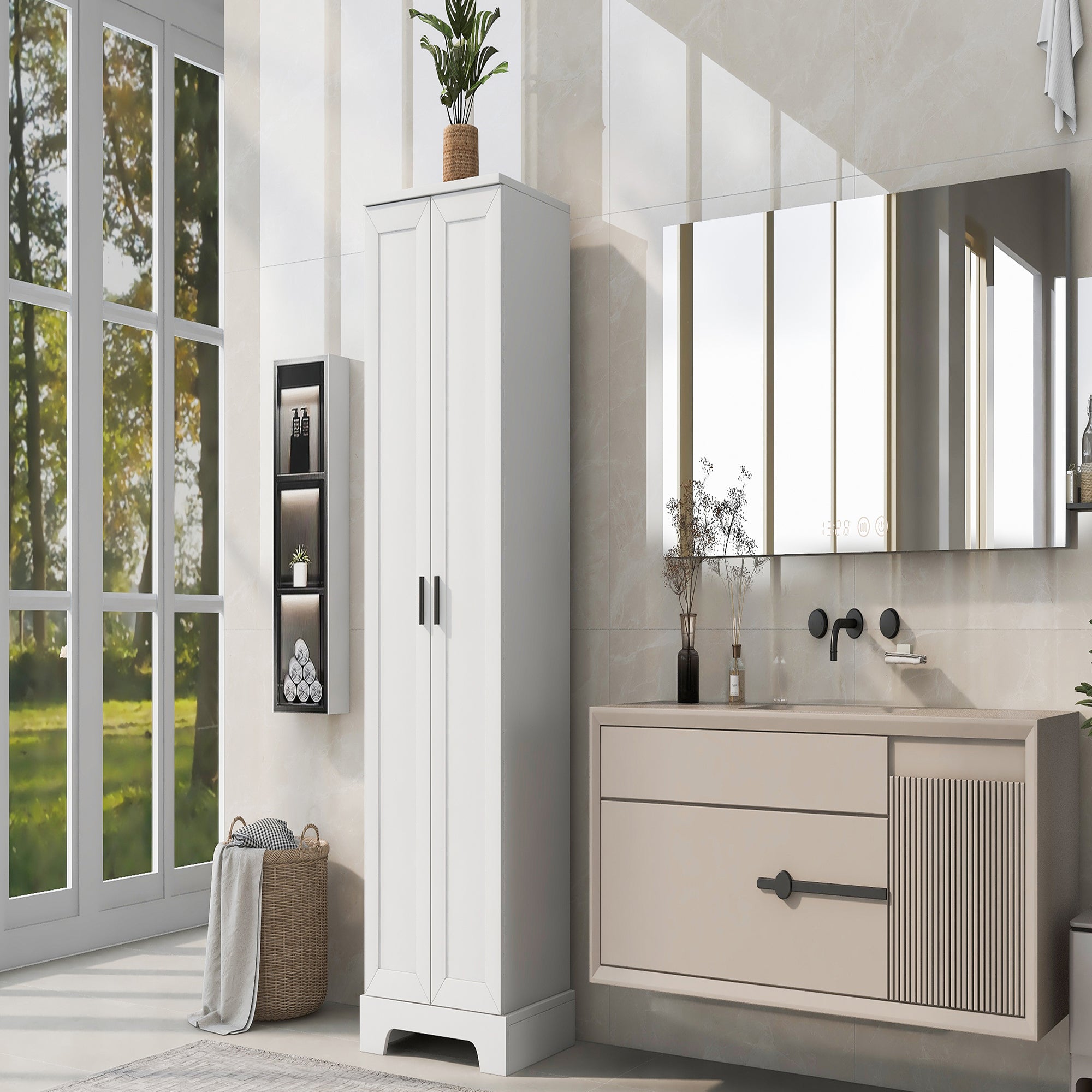23 in. W x 71 in. H MDF Bathroom Storage Cabinet with Two Doors